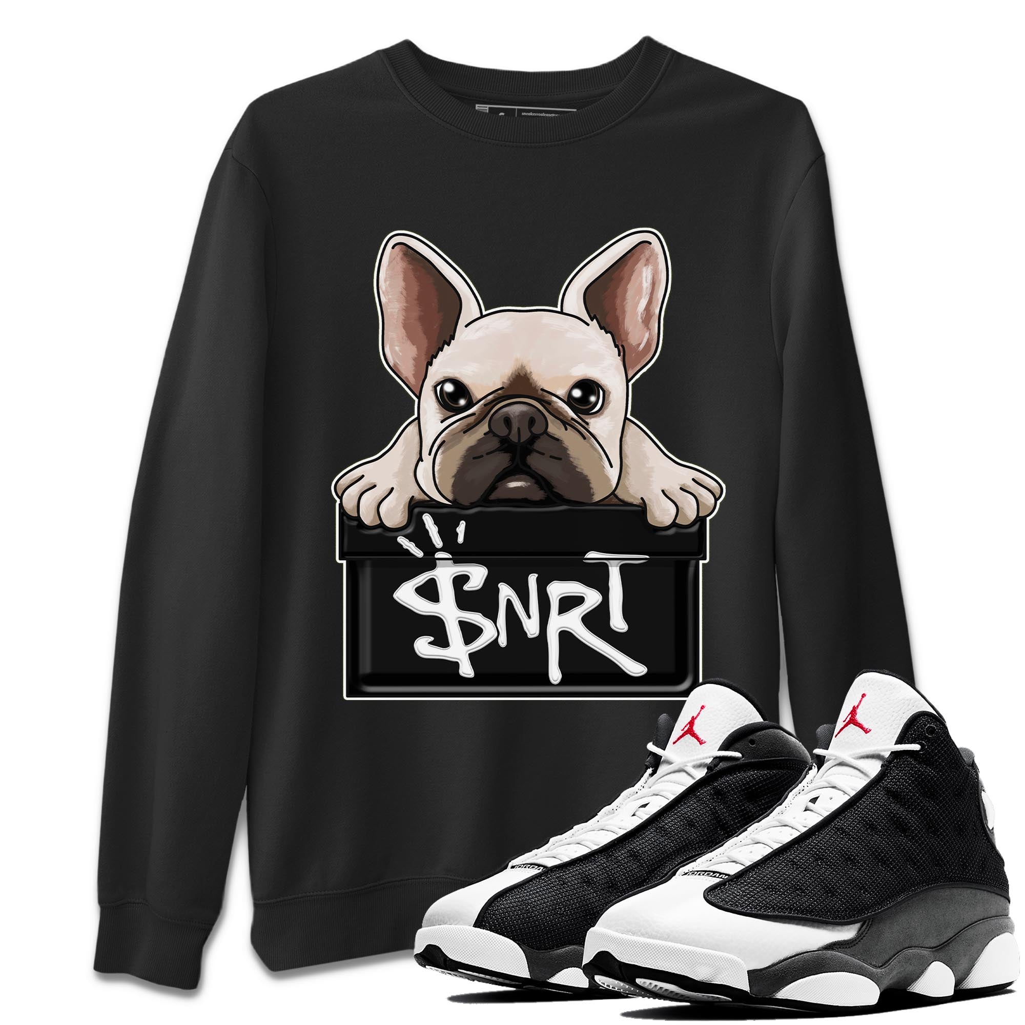 French Bulldog Unisex Tops - Air Jordan 13 Black Flint