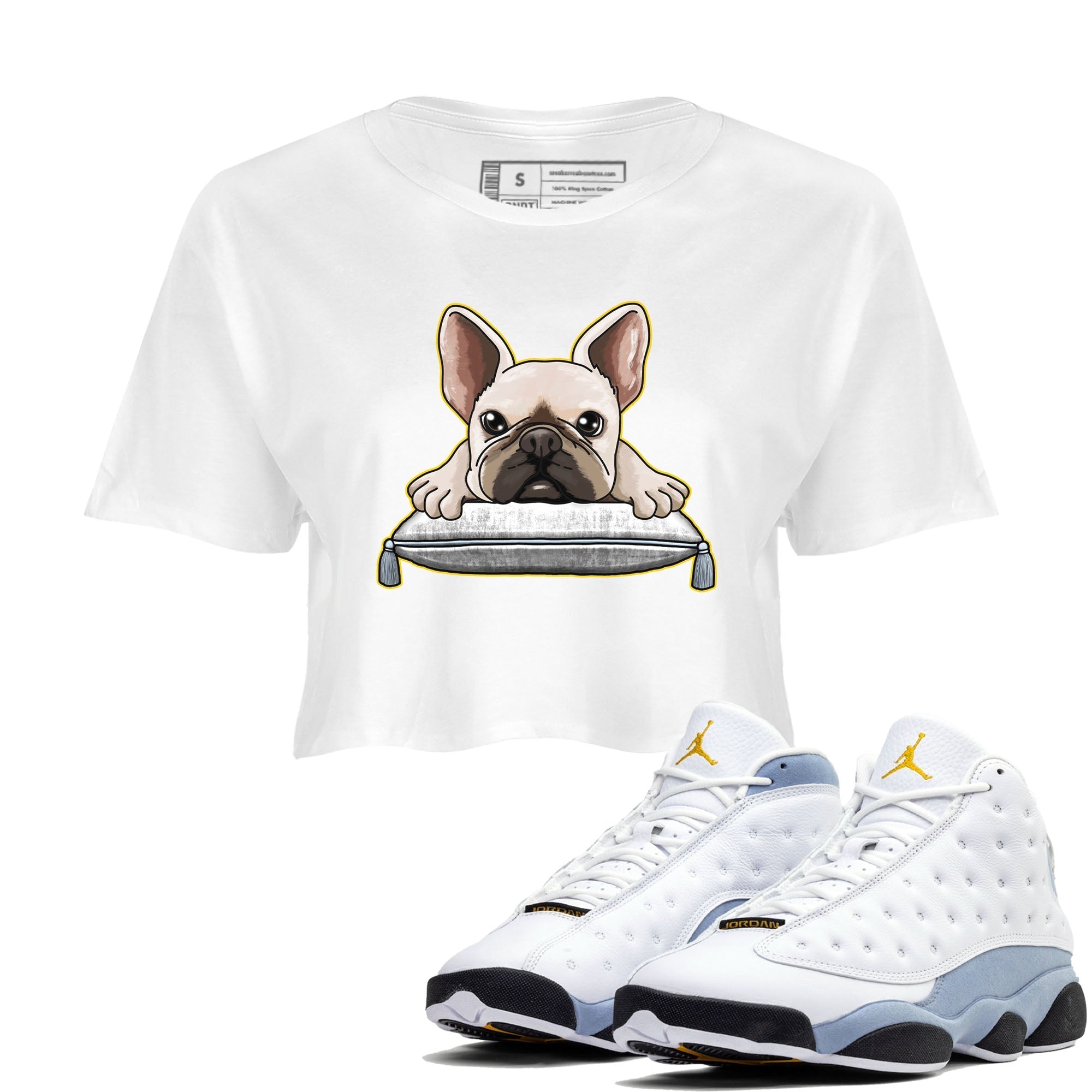 French Bulldog snkmatch Women's Top - Air Jordan 13 Blue Grey