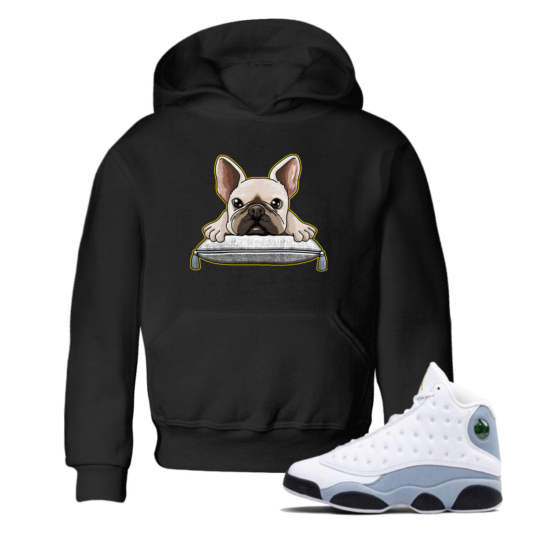 French Bulldog snkmatch Tees Kids - Air Jordan 13 Blue Grey