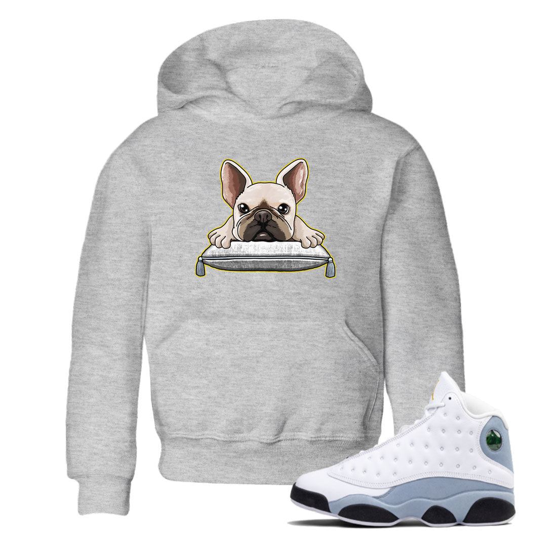 French Bulldog snkmatch Tees Kids - Air Jordan 13 Blue Grey