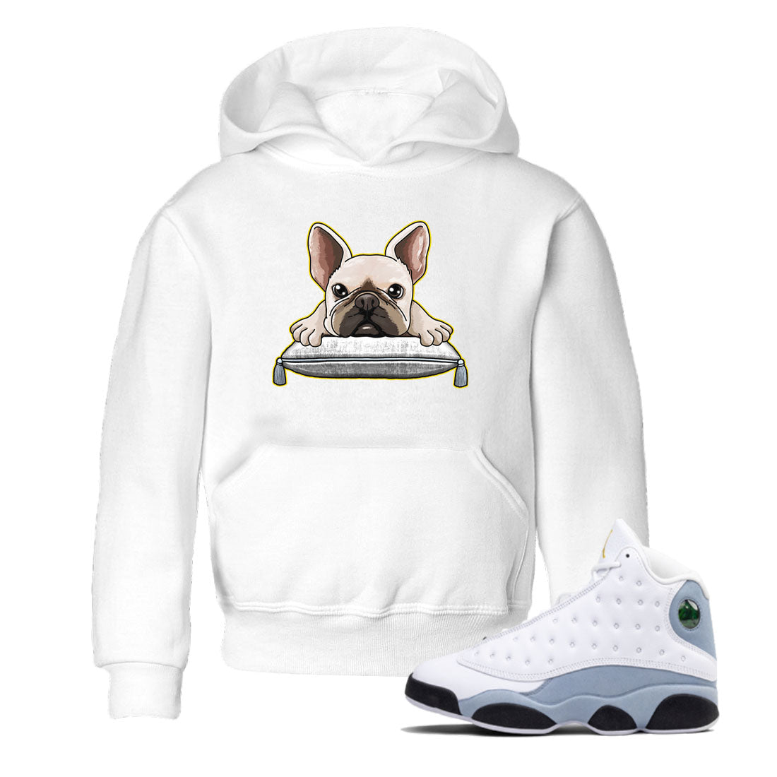 French Bulldog snkmatch Tees Kids - Air Jordan 13 Blue Grey