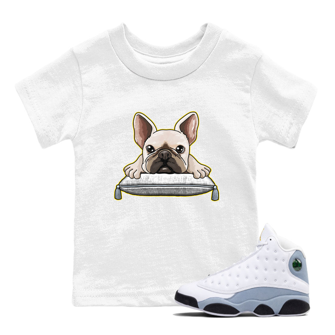 French Bulldog snkmatch Tees Kids - Air Jordan 13 Blue Grey