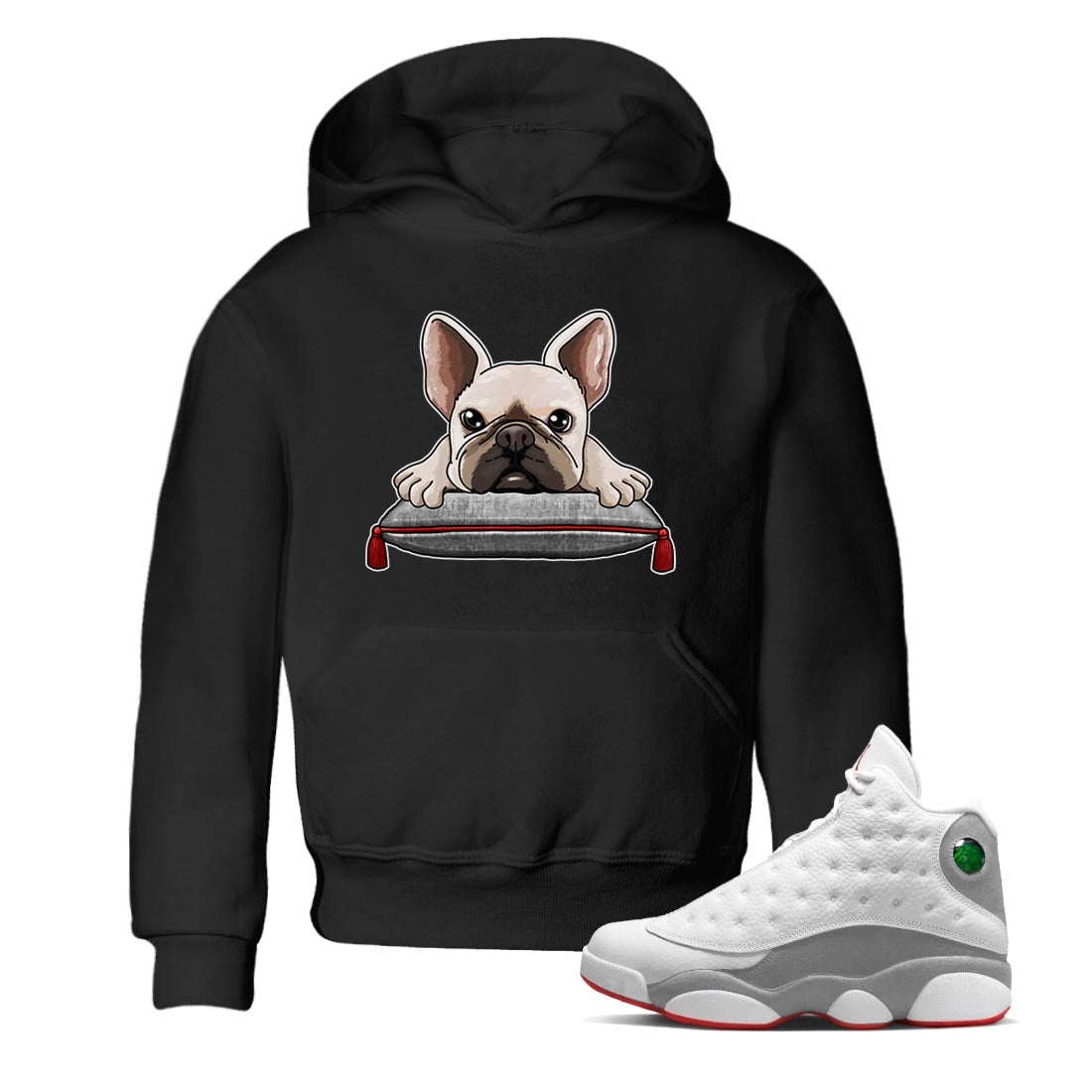 French Bulldog Kids Tops - Air Jordan 13 Wolf Grey