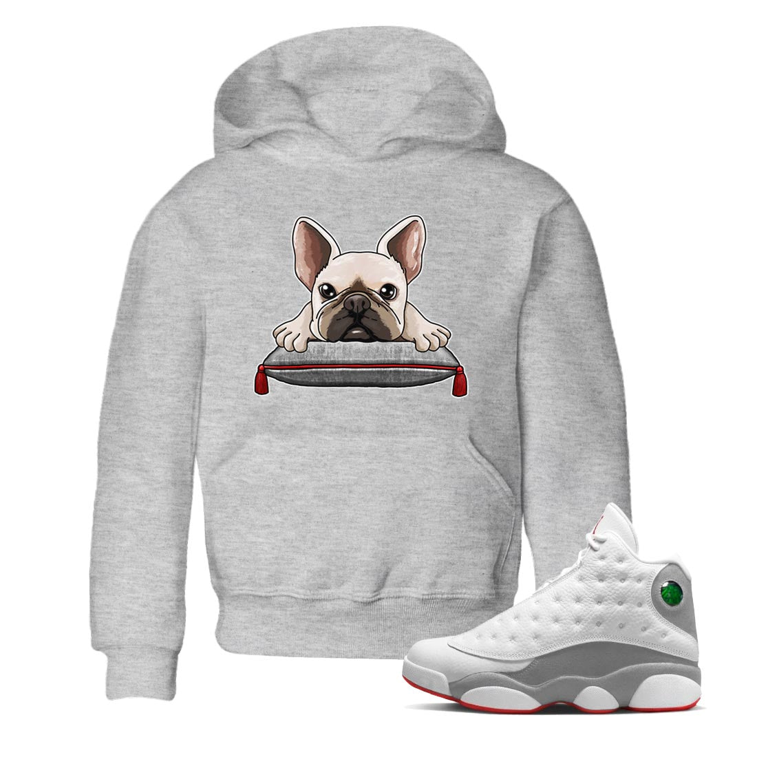 French Bulldog Kids Tops - Air Jordan 13 Wolf Grey