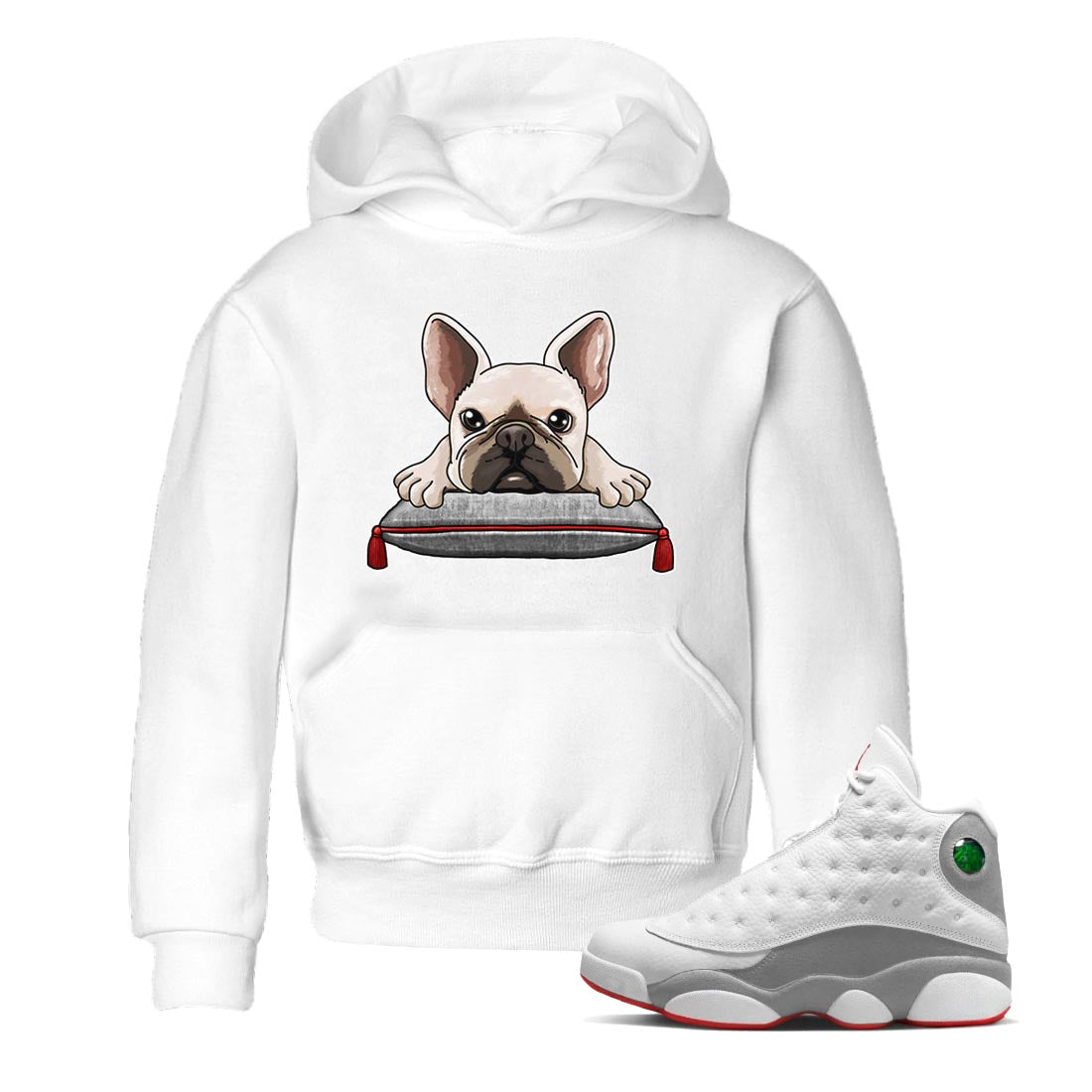 French Bulldog Kids Tops - Air Jordan 13 Wolf Grey