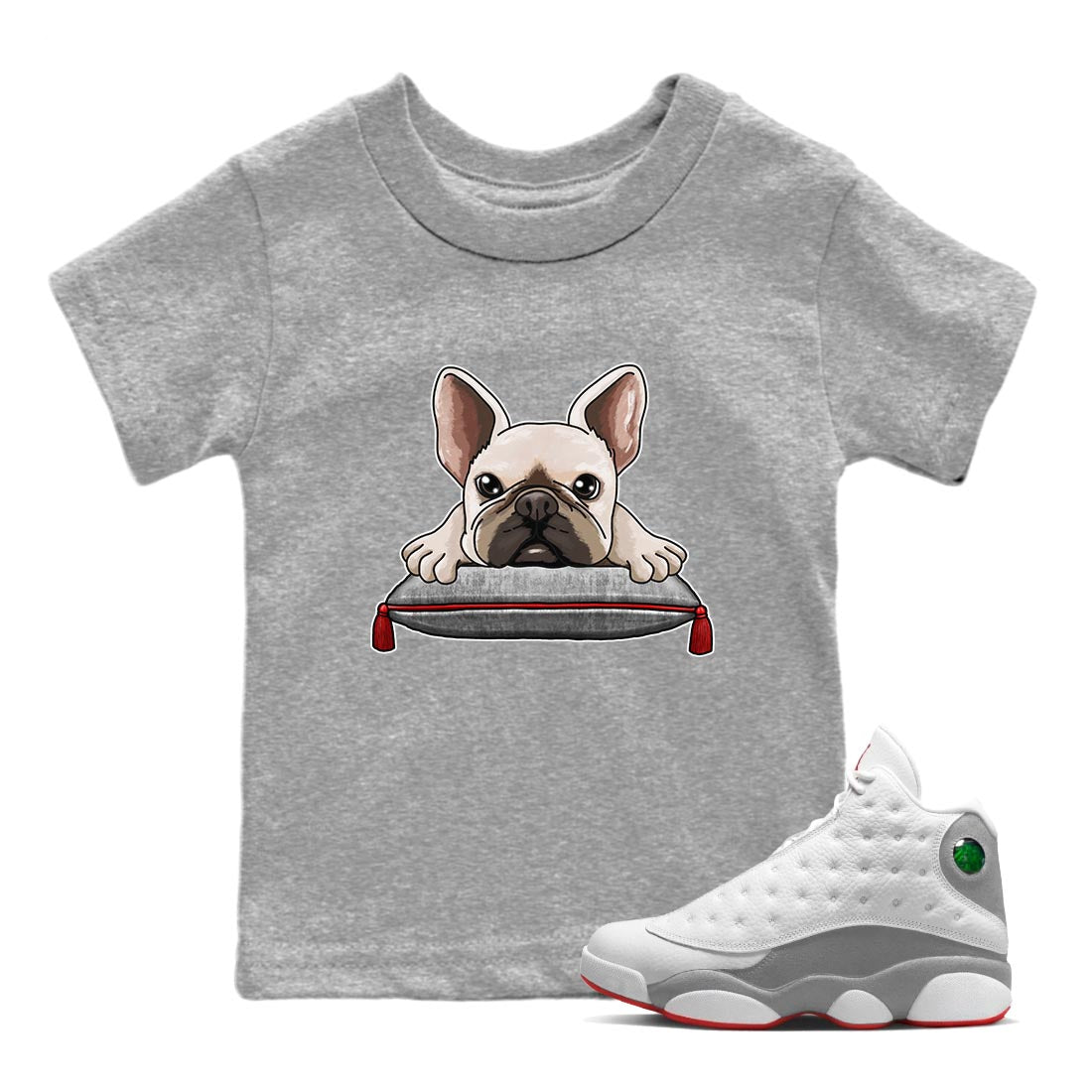 French Bulldog Kids Tops - Air Jordan 13 Wolf Grey