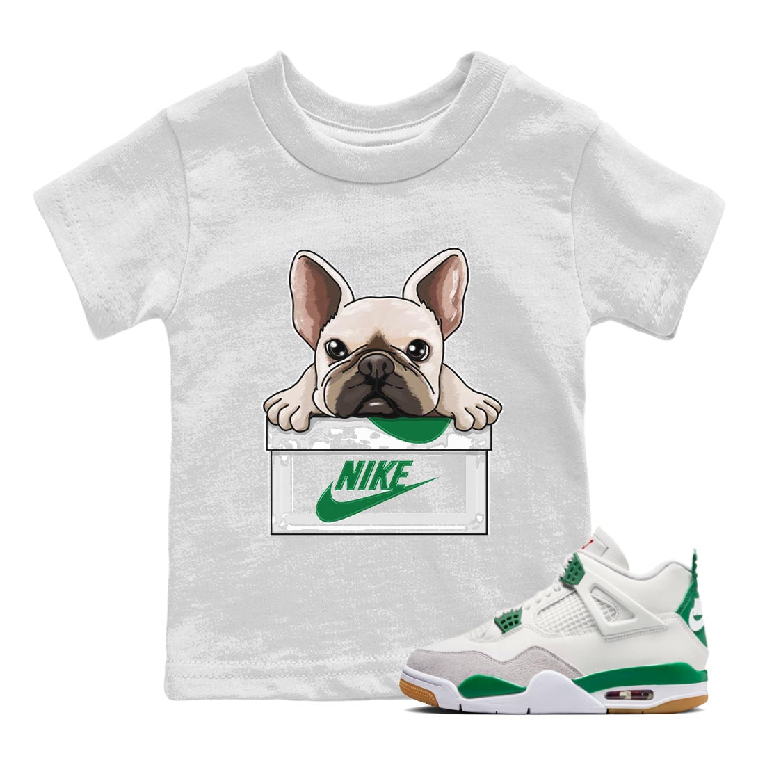 French Bulldog Kids Tops - Air Jordan 4 Pine Green SB