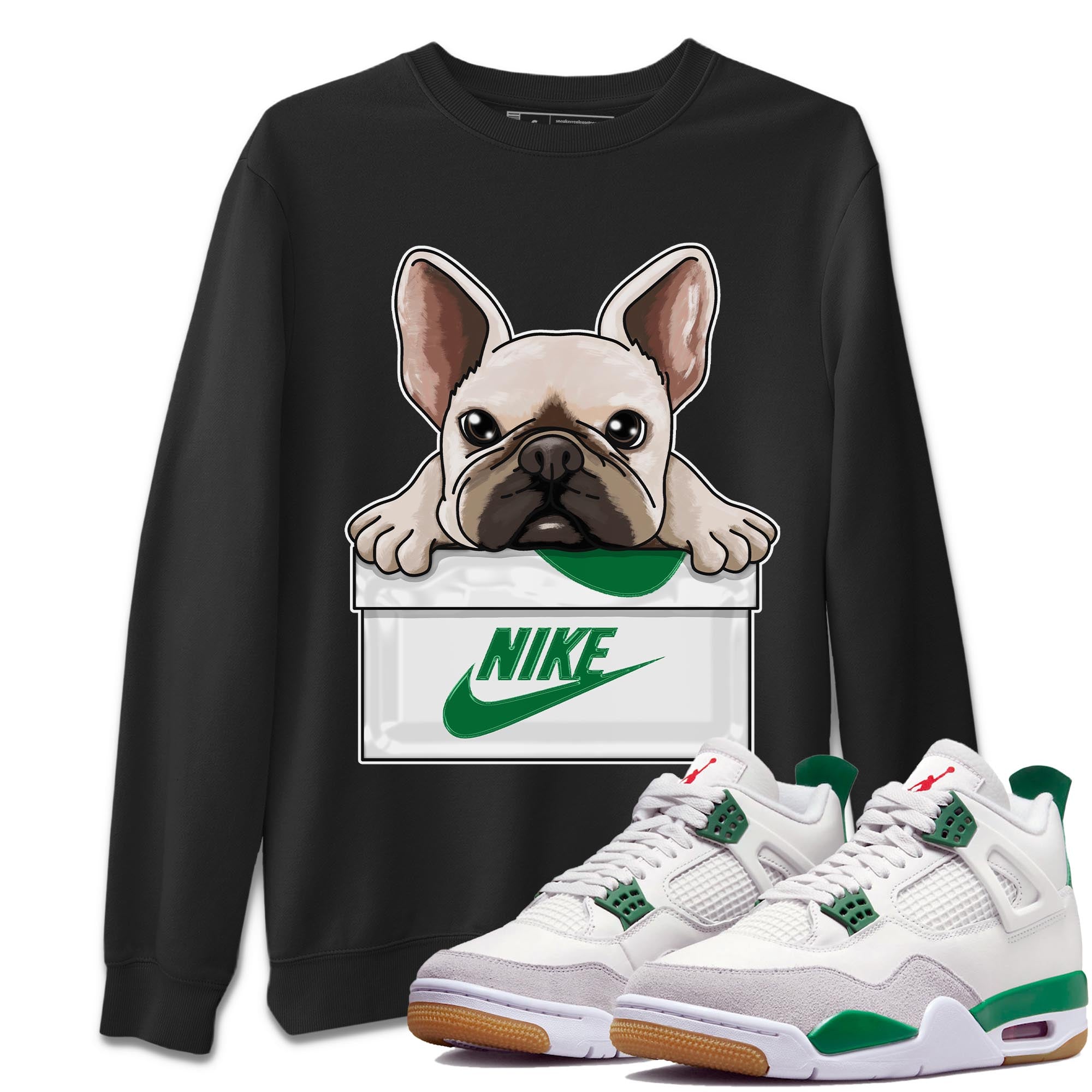 French Bulldog Unisex Tops - Air Jordan 4 Pine Green
