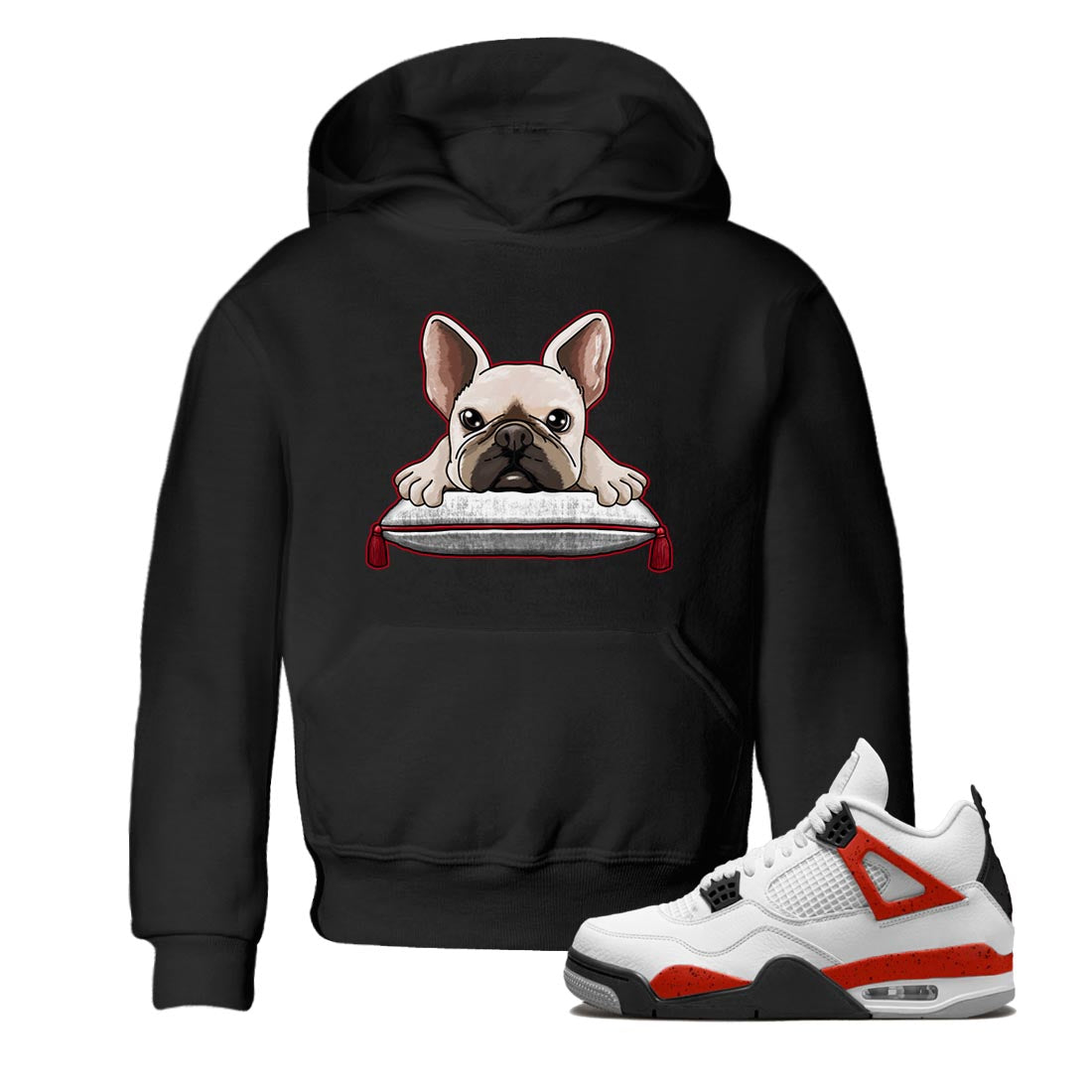 French bulldog snkmatch Tee Kids - Air Jordan 4 Red Cement