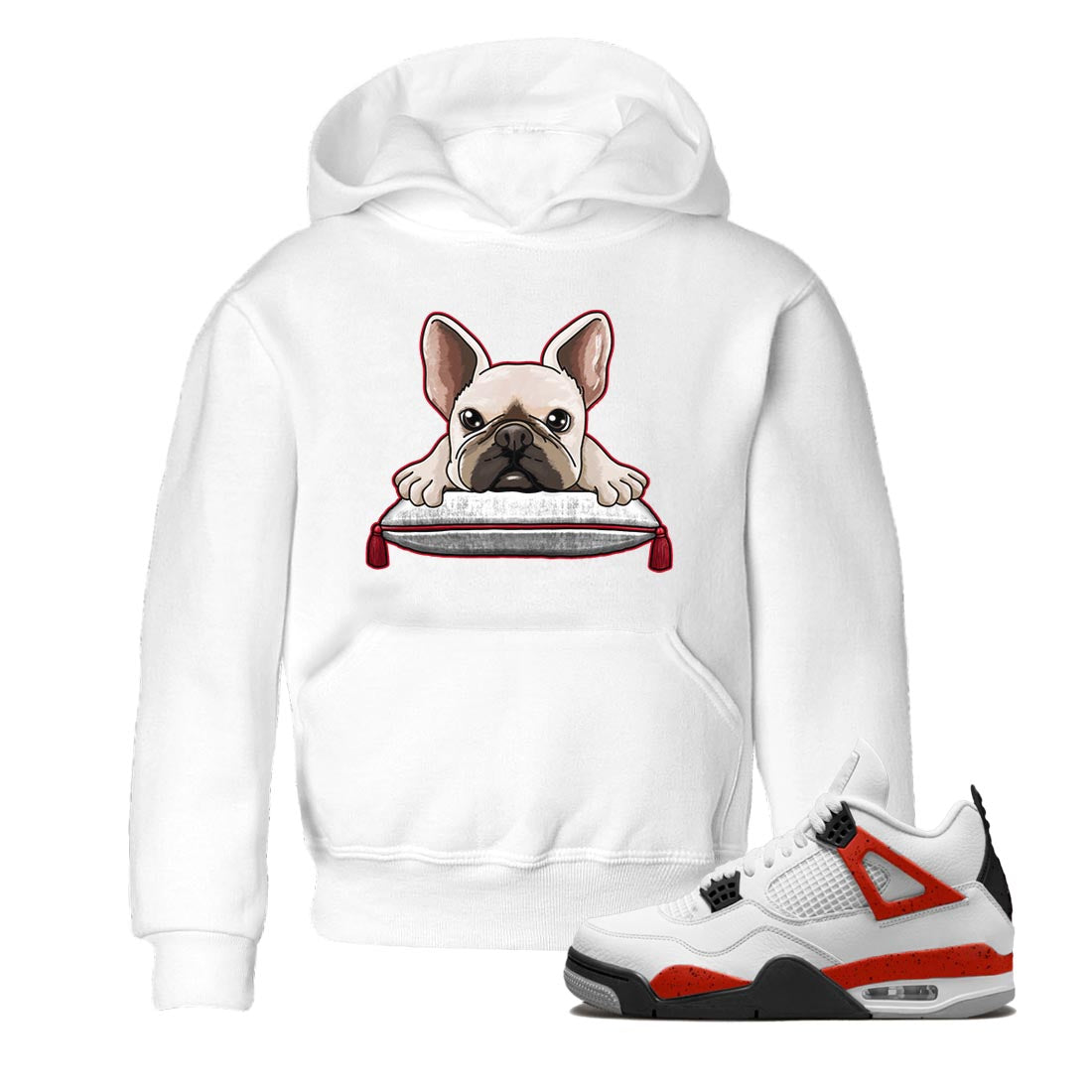 French bulldog snkmatch Tee Kids - Air Jordan 4 Red Cement
