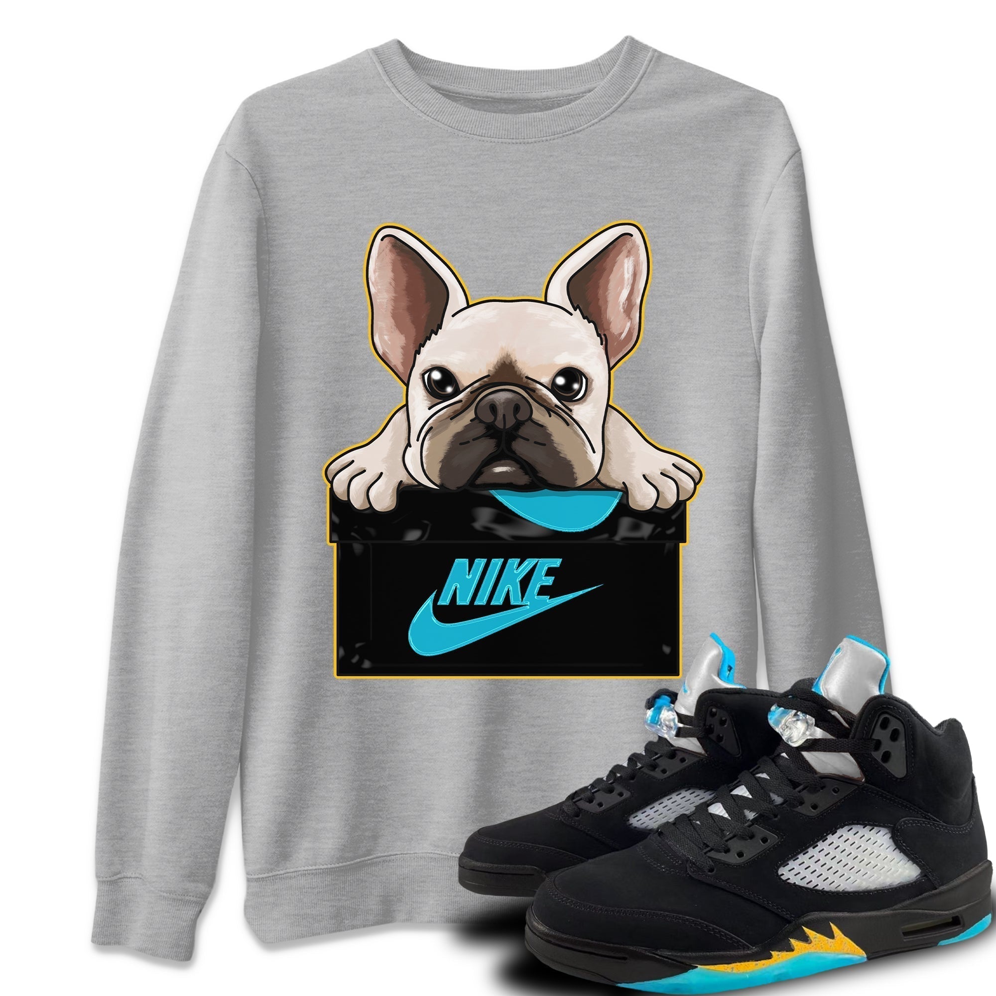 French Bulldog Unisex Tops - Air Jordan 5 Aqua