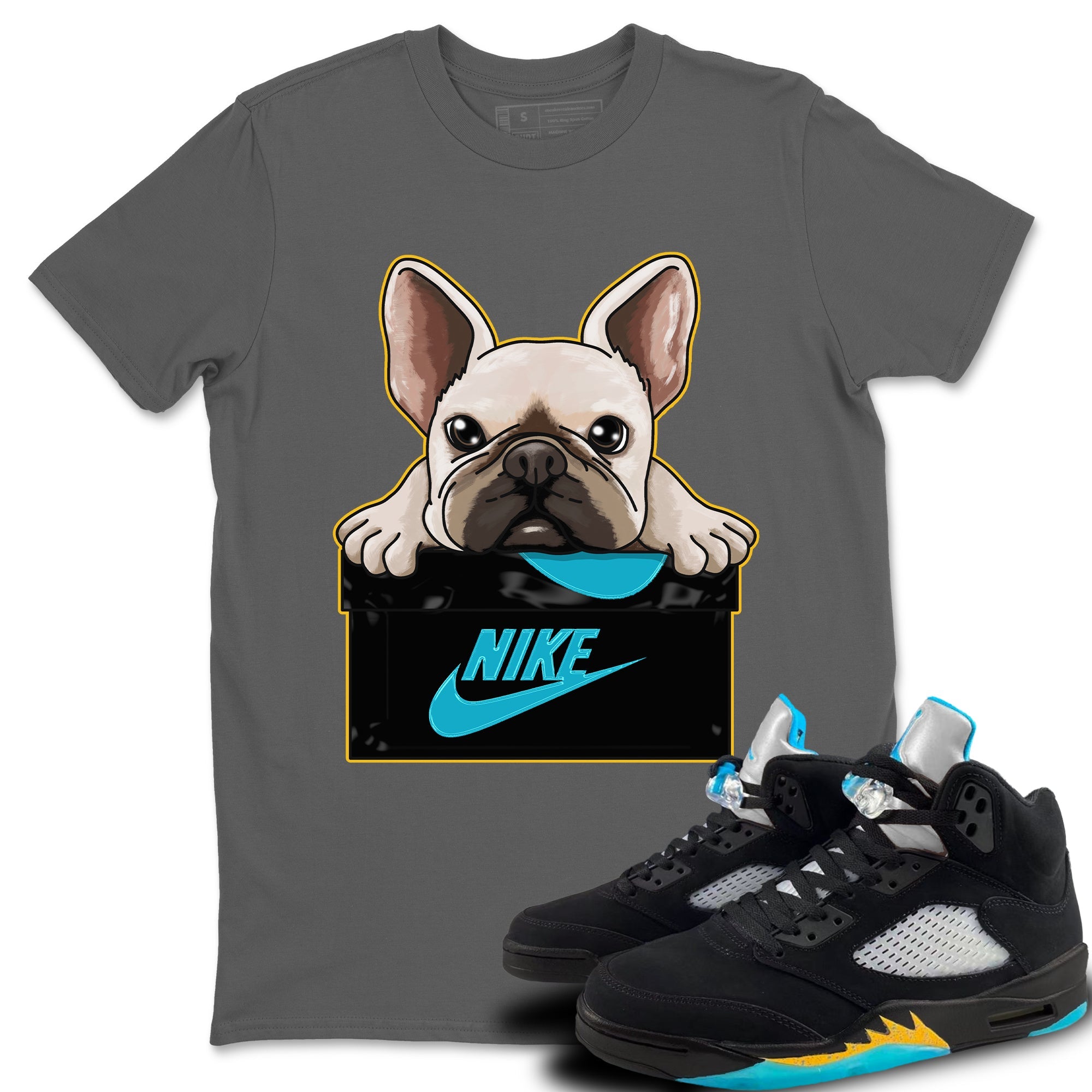 French Bulldog Unisex Tops - Air Jordan 5 Aqua