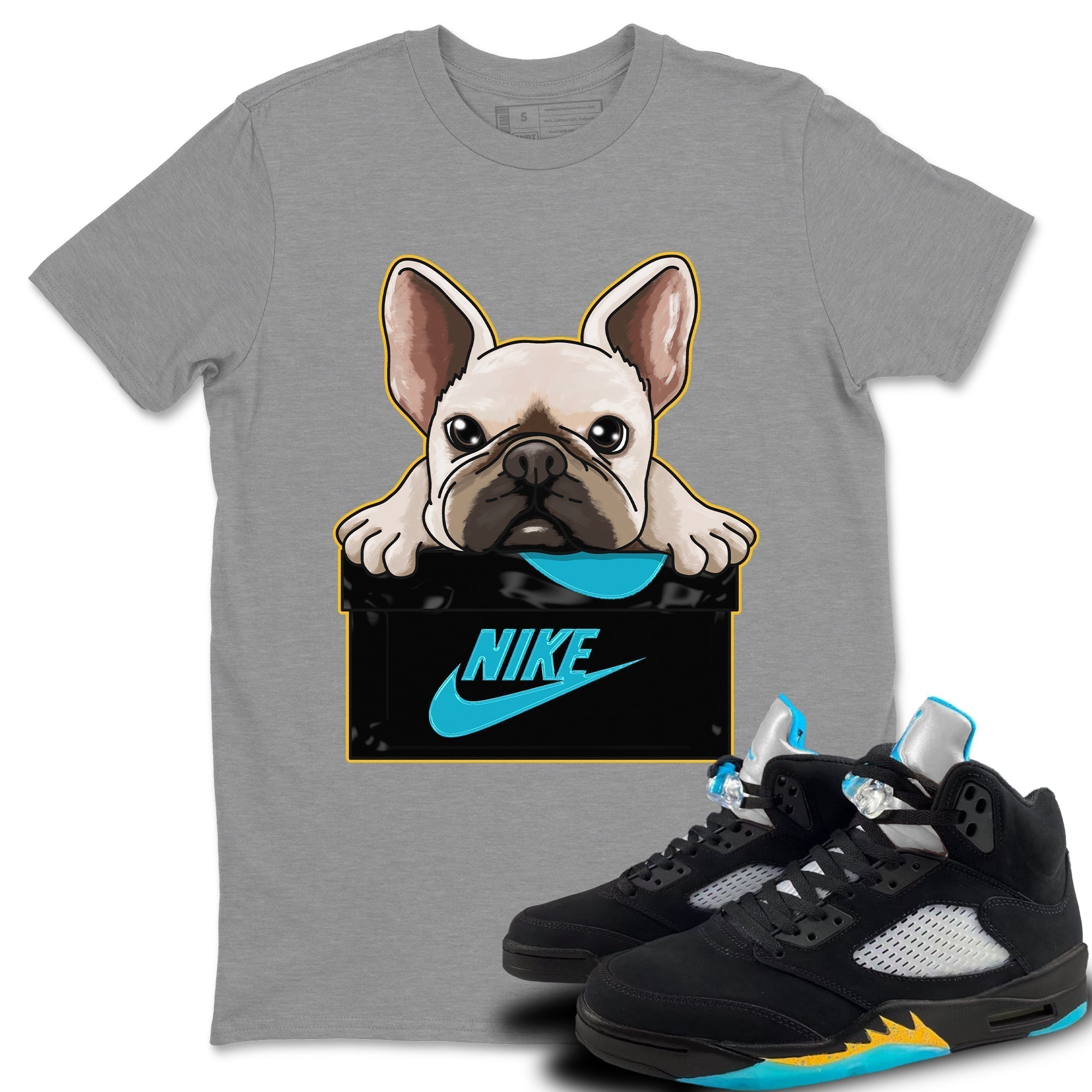 French Bulldog Unisex Tops - Air Jordan 5 Aqua