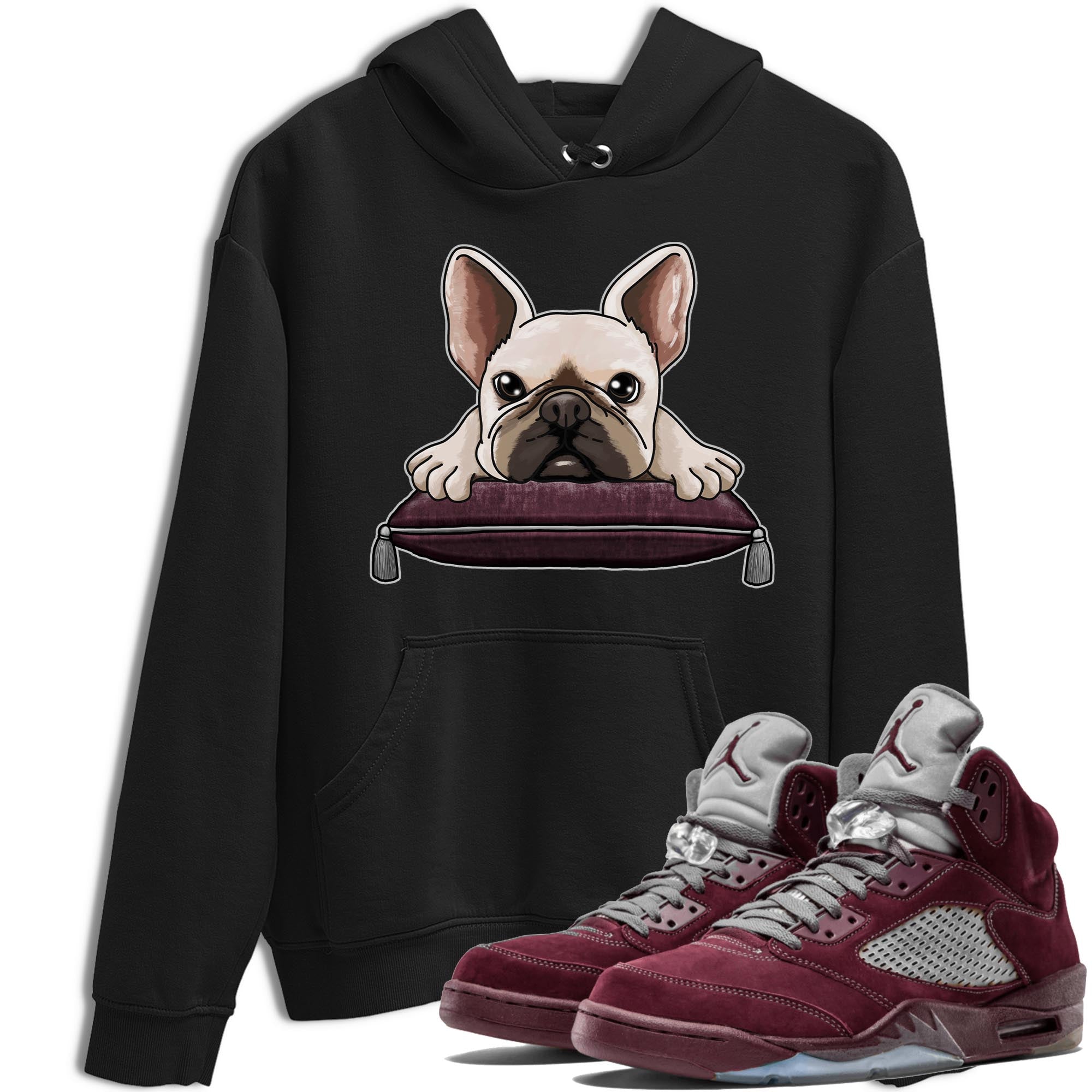 French Bulldog snkmatch Tee - Air Jordan 5 Burgundy