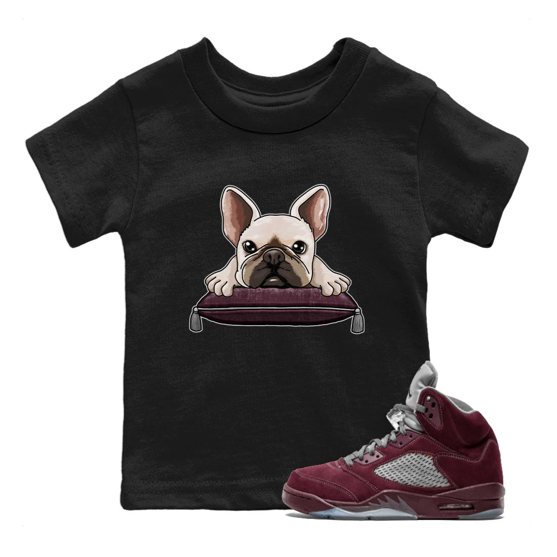 French Bulldog snkmatch Tee Kids - Air Jordan 5 Burgundy