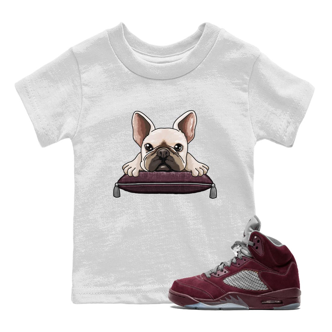 French Bulldog snkmatch Tee Kids - Air Jordan 5 Burgundy