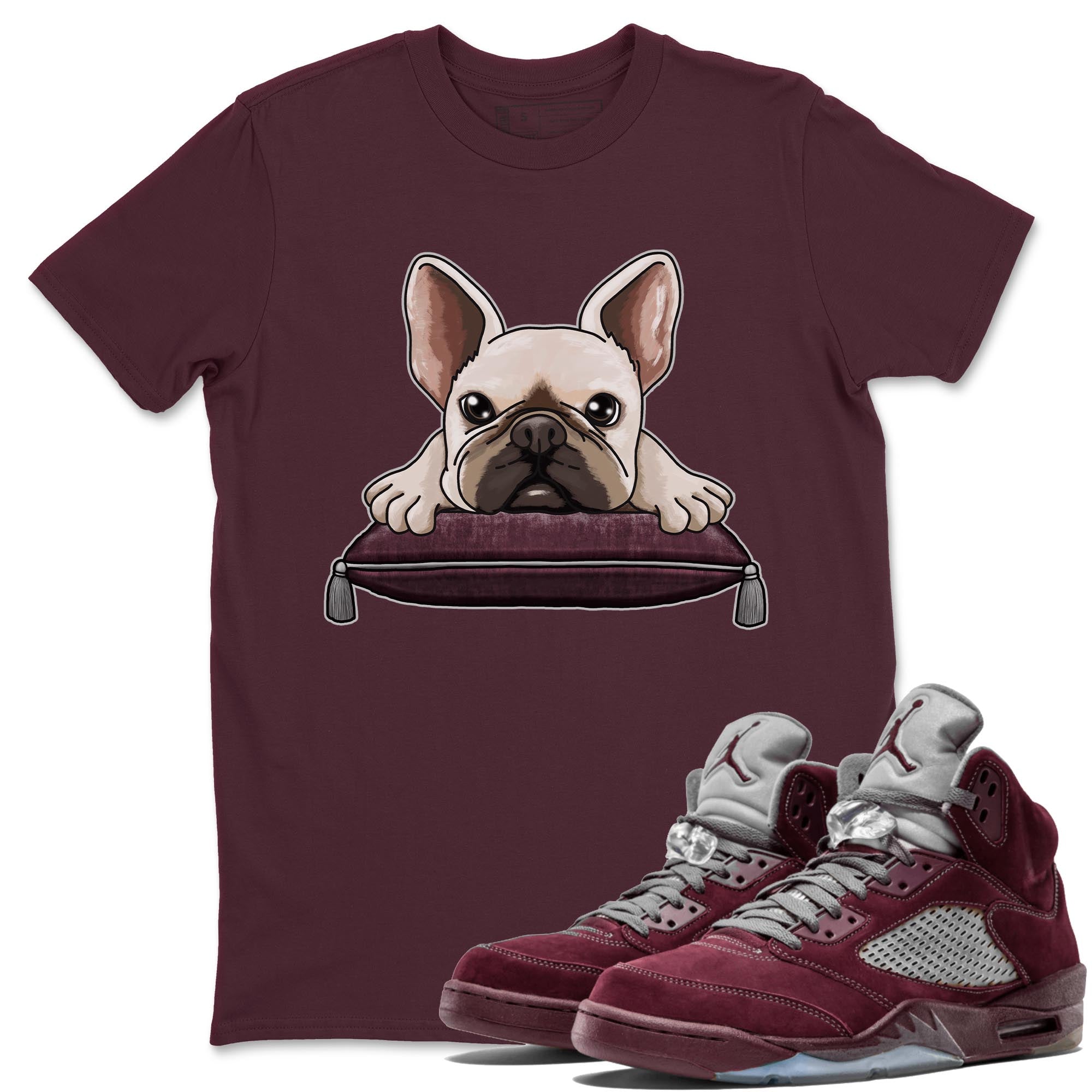 French Bulldog snkmatch Tee - Air Jordan 5 Burgundy