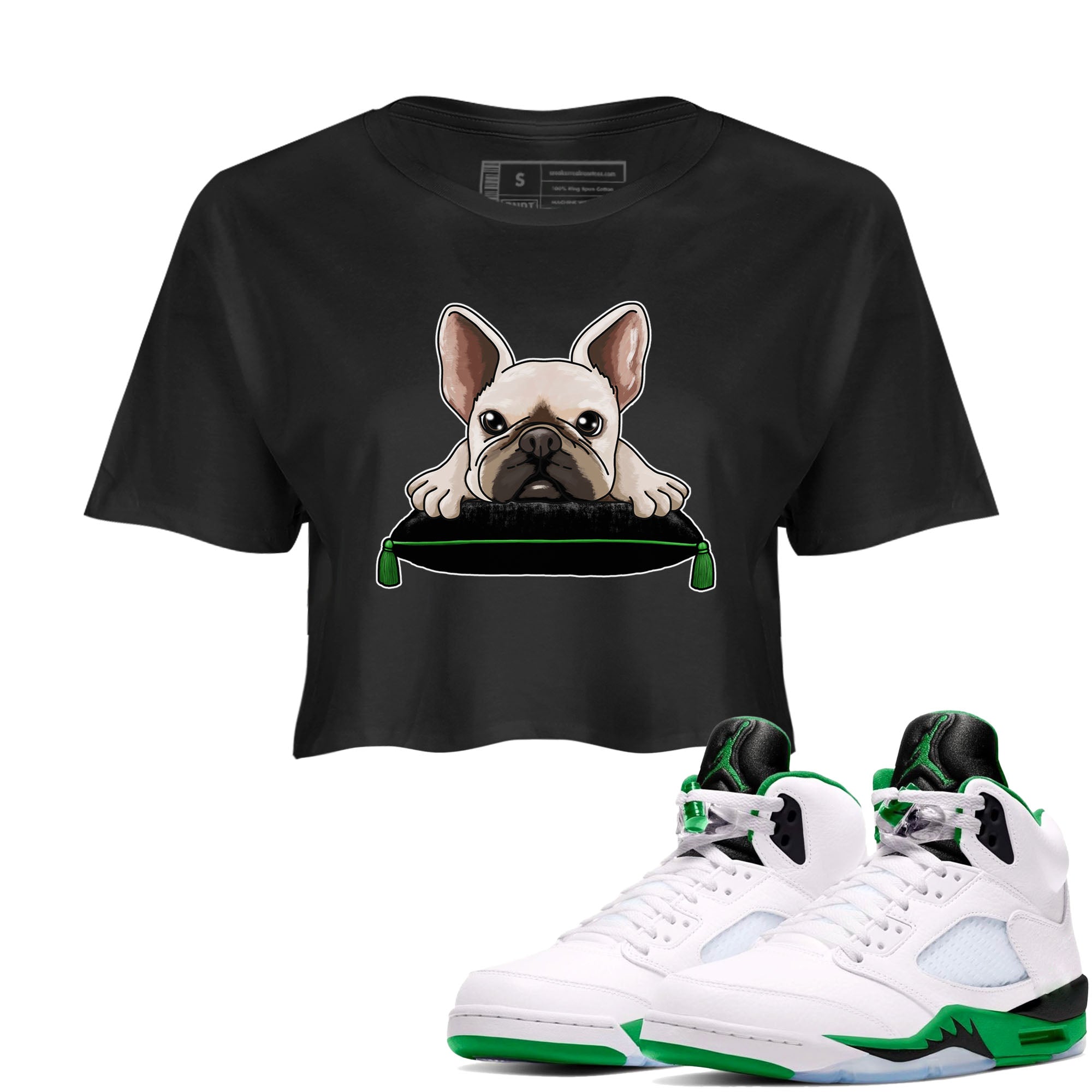 French Bulldog snkmatch Women's Top - Air Jordan 5 Lucky Green