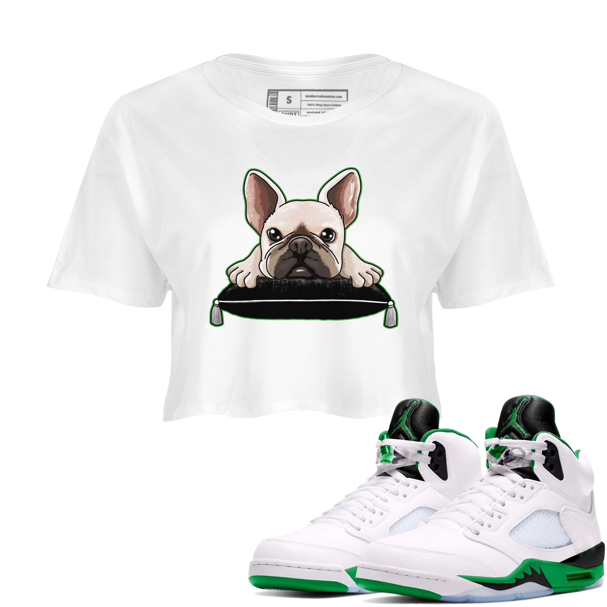French Bulldog snkmatch Women's Top - Air Jordan 5 Lucky Green