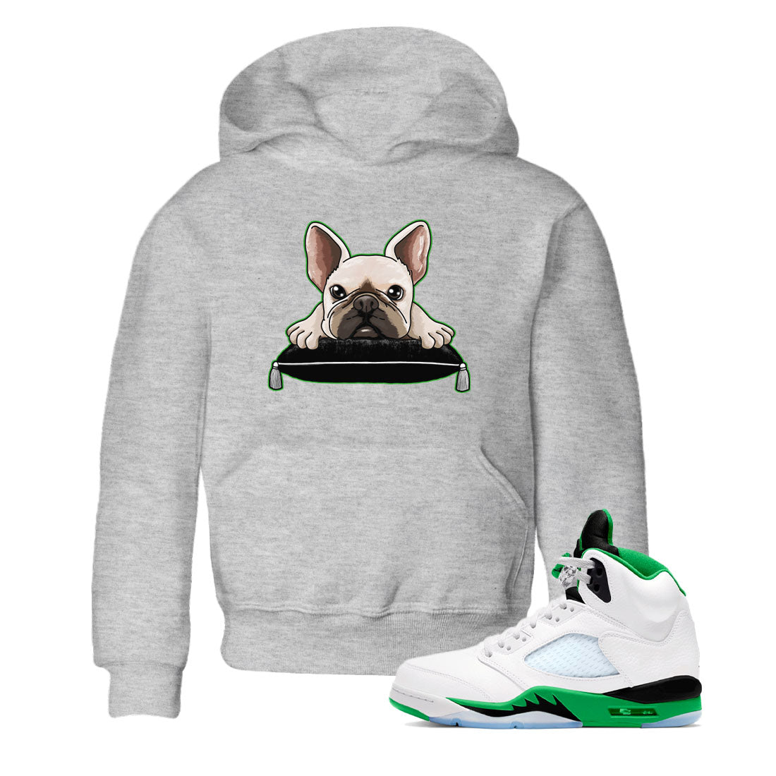 French Bulldog snkmatch Tees Kids - Air Jordan 5 Lucky Green