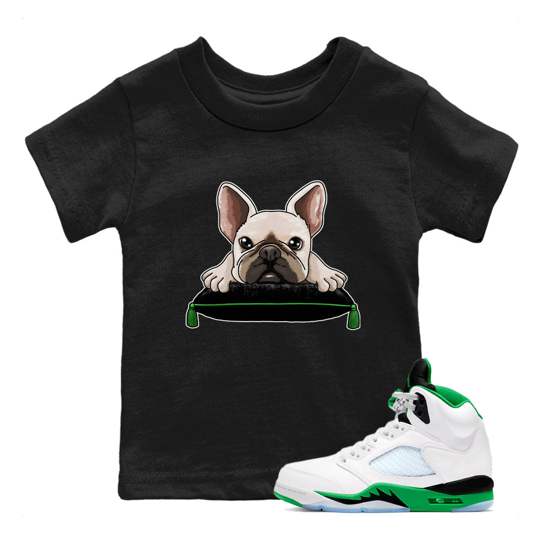 French Bulldog snkmatch Tees Kids - Air Jordan 5 Lucky Green
