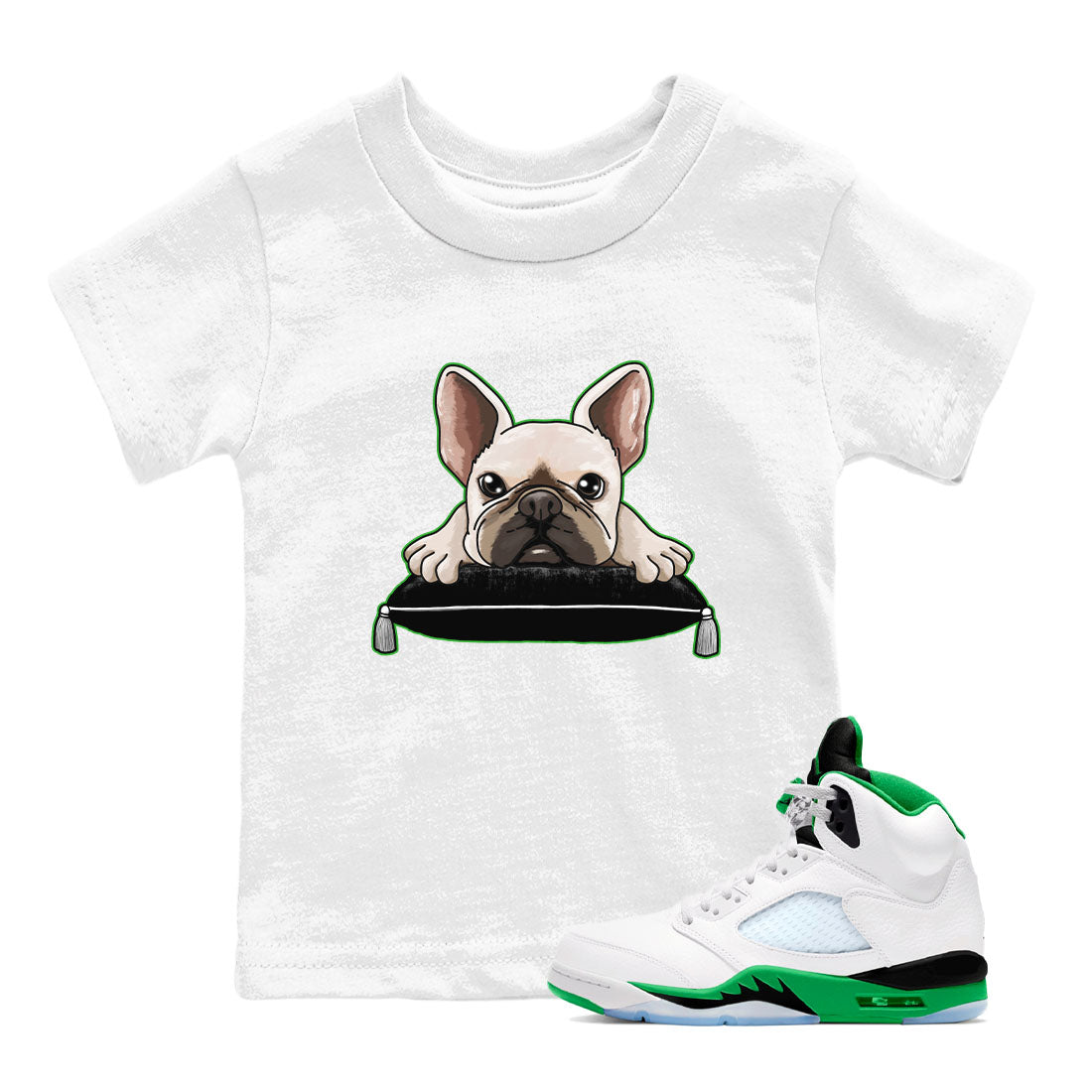 French Bulldog snkmatch Tees Kids - Air Jordan 5 Lucky Green