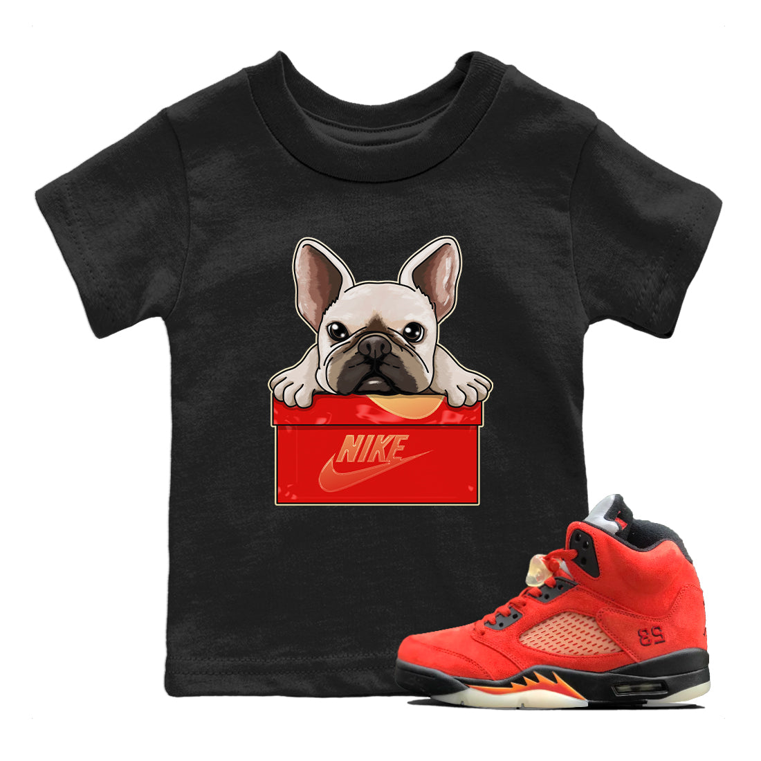 French Bulldog Kids Tops - Air Jordan 5 Mars For Her