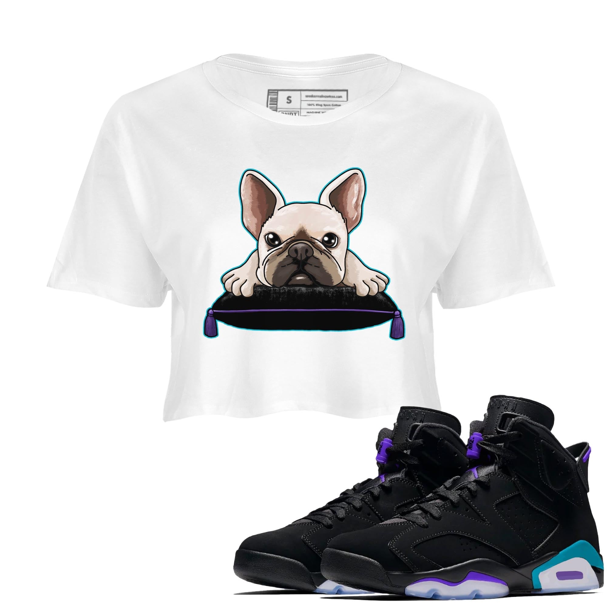 French Bulldog snkmatch Women's Top - Air Jordan 6 Aqua
