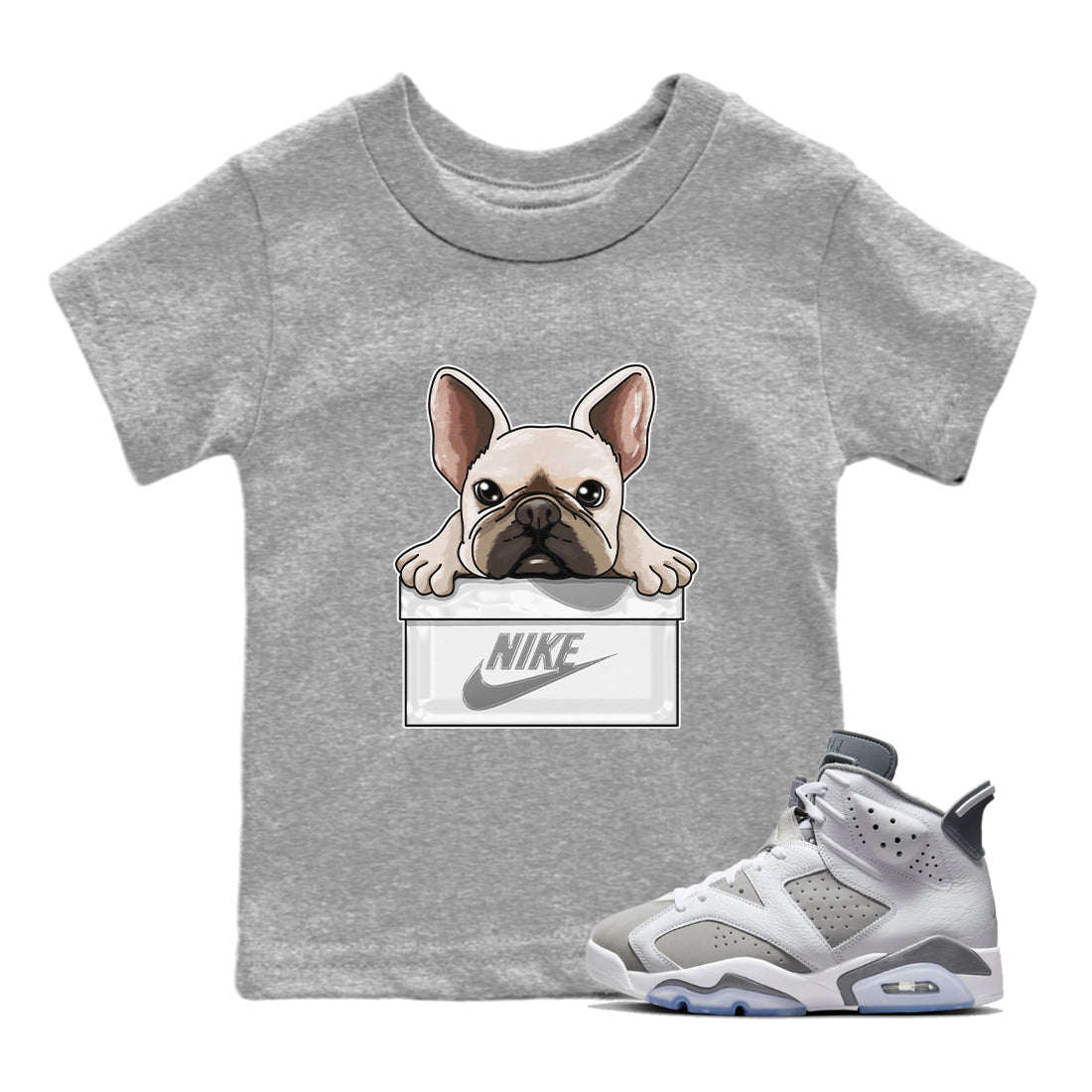 French Bulldog Kids Tops - Air Jordan 6 Cool Grey