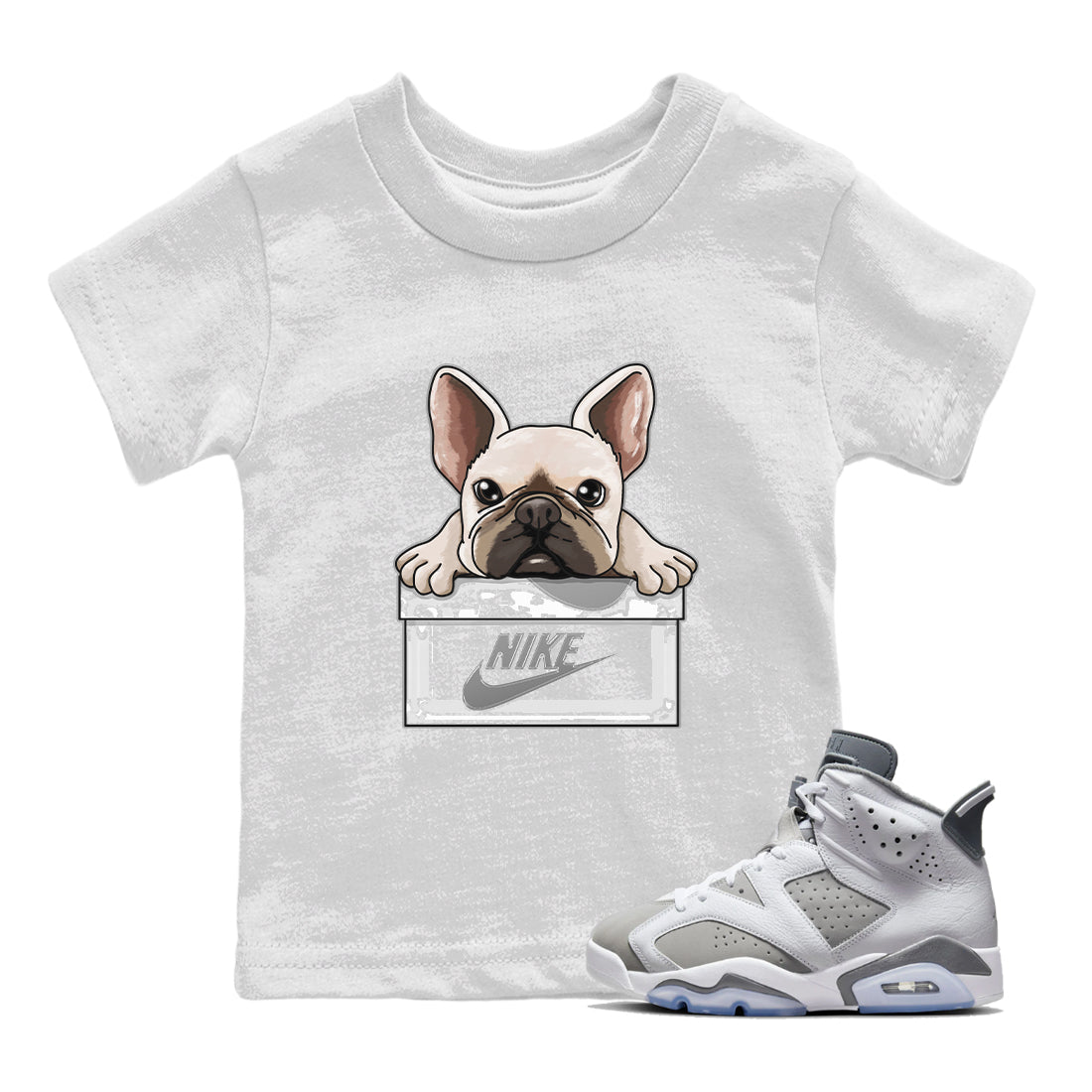 French Bulldog Kids Tops - Air Jordan 6 Cool Grey