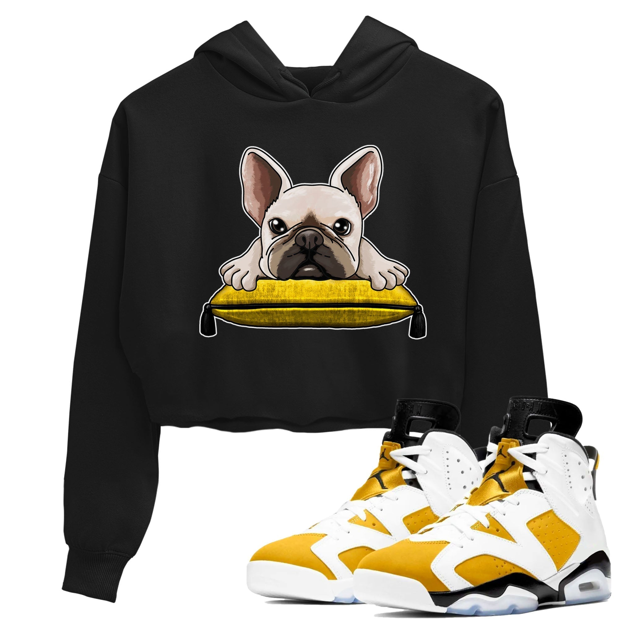 French Bulldog snkmatch Tees Crop Top - Air Jordan 6 Yellow Ochre