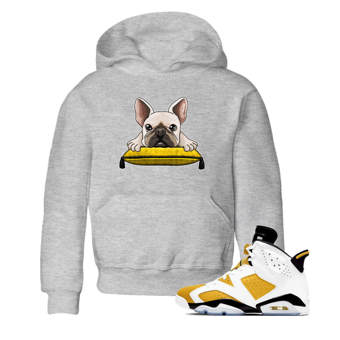 French Bulldog snkmatch Tees Kids - Air Jordan 6 Yellow Ochre