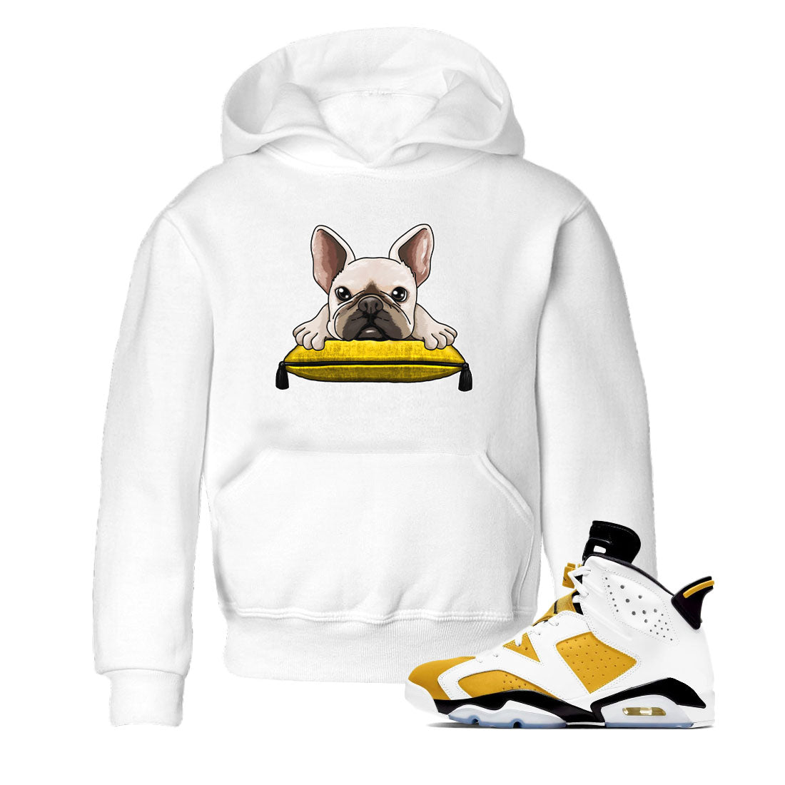 French Bulldog snkmatch Tees Kids - Air Jordan 6 Yellow Ochre