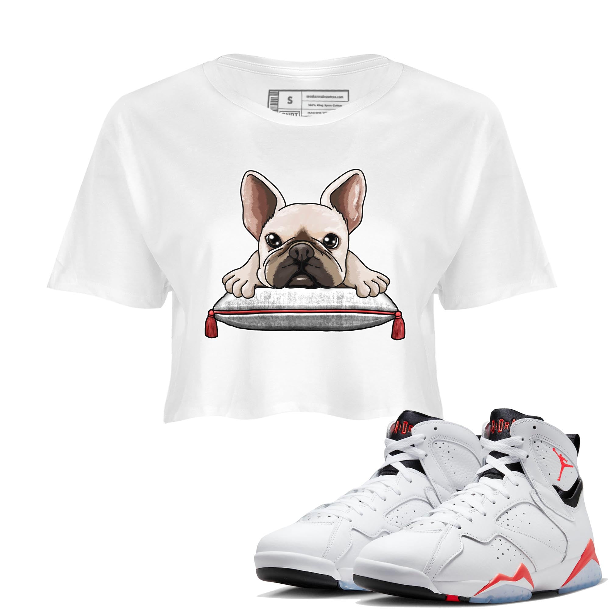 French Bulldog snkmatch Women's Top - Air Jordan 7 White Infrared