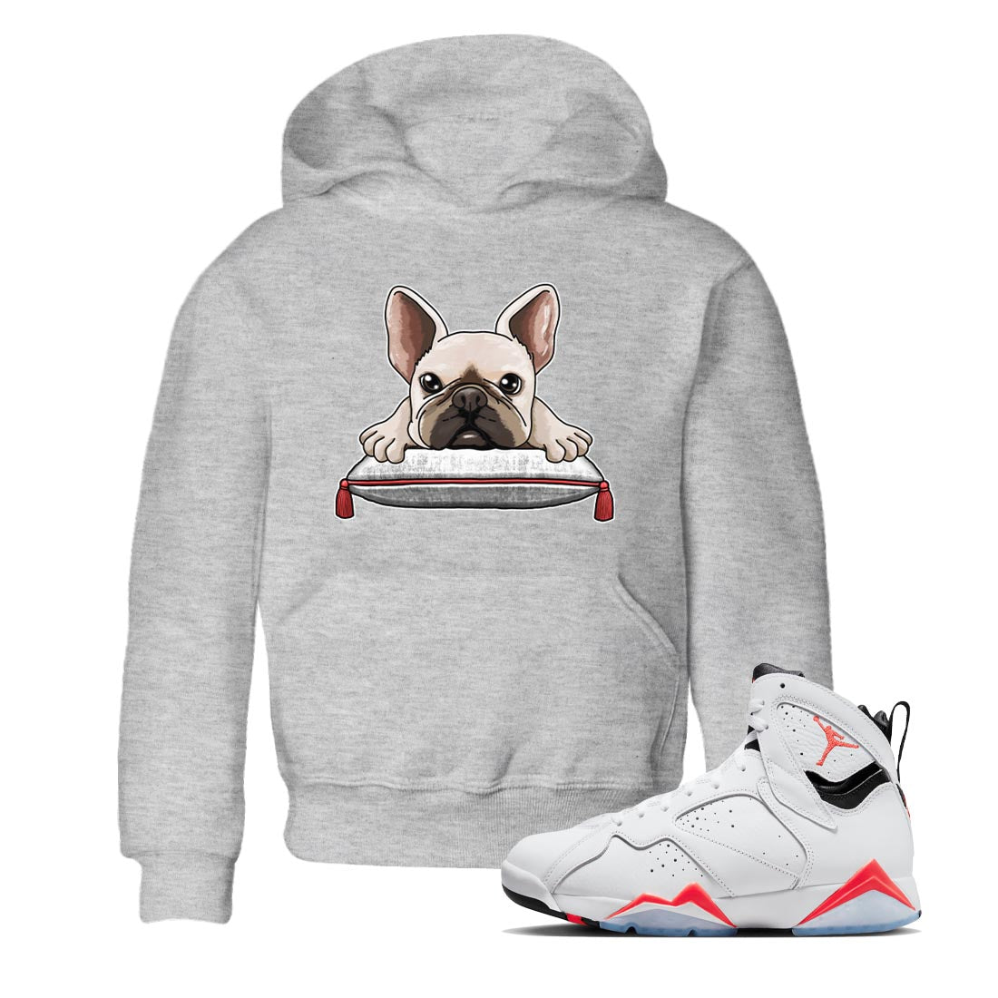 French Bulldog snkmatch Tee Kids - Air Jordan 7 White Infrared