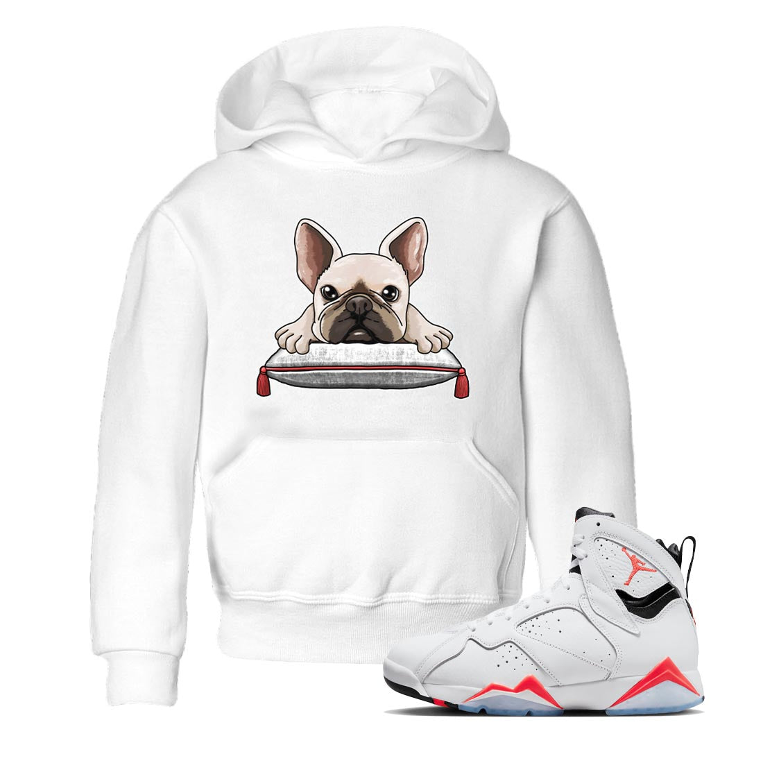 French Bulldog snkmatch Tee Kids - Air Jordan 7 White Infrared