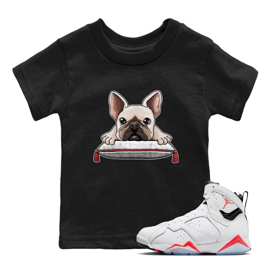 French Bulldog snkmatch Tee Kids - Air Jordan 7 White Infrared