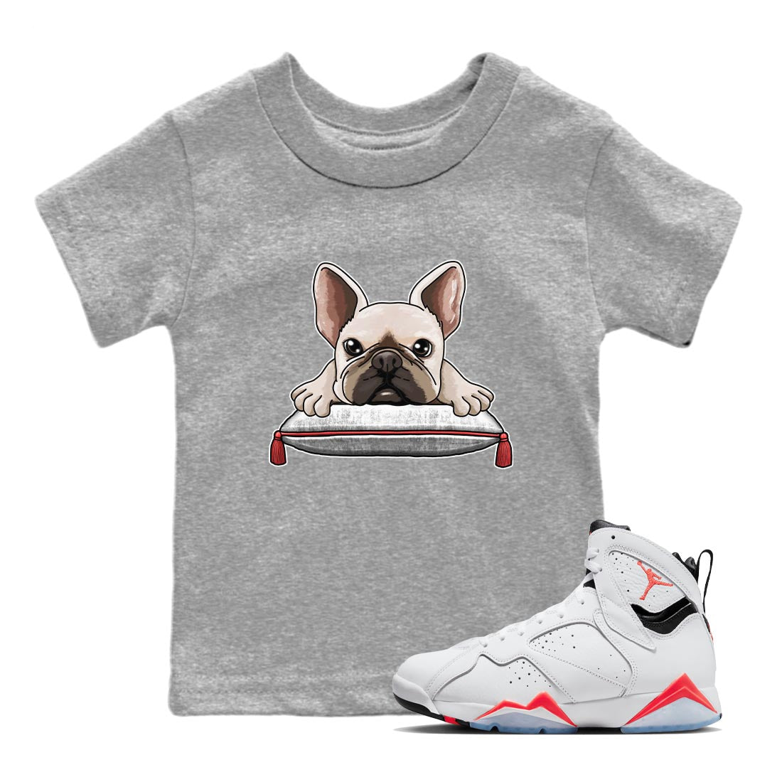 French Bulldog snkmatch Tee Kids - Air Jordan 7 White Infrared