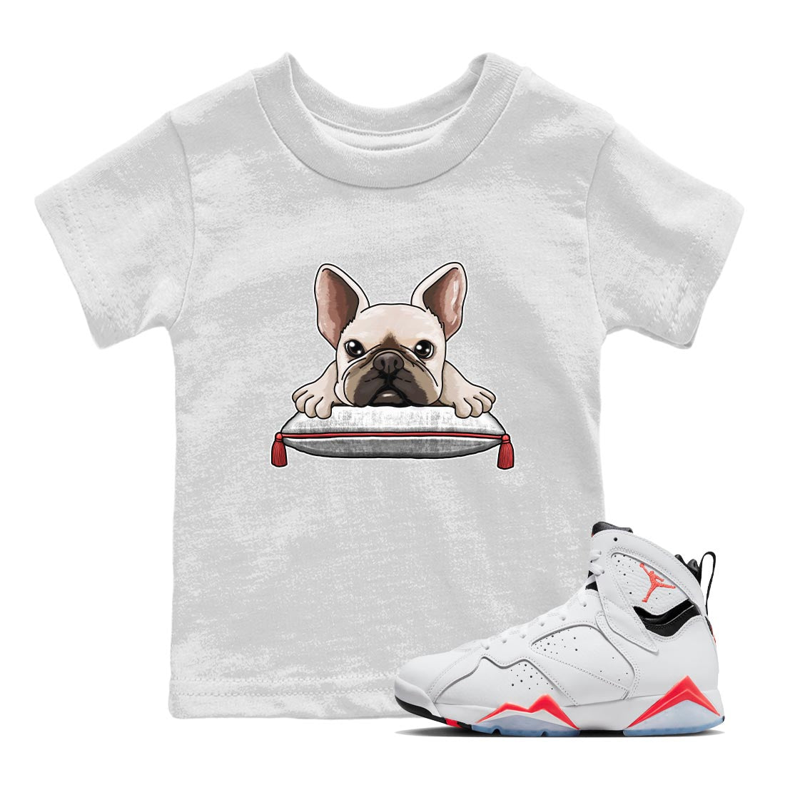 French Bulldog snkmatch Tee Kids - Air Jordan 7 White Infrared