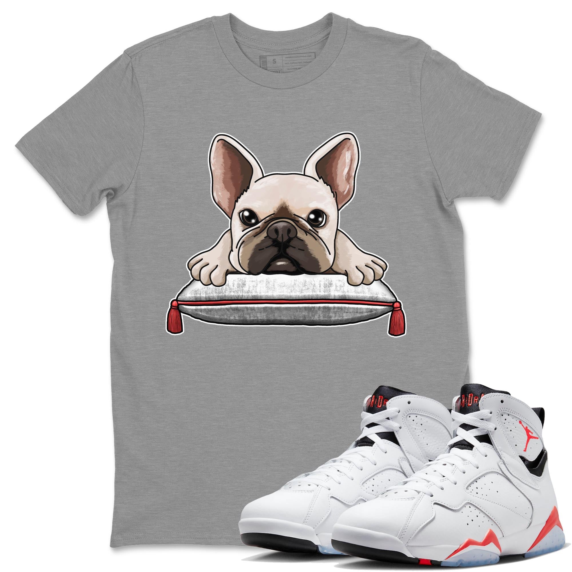 French Bulldog snkmatch Tee - Air Jordan 7 White Infrared