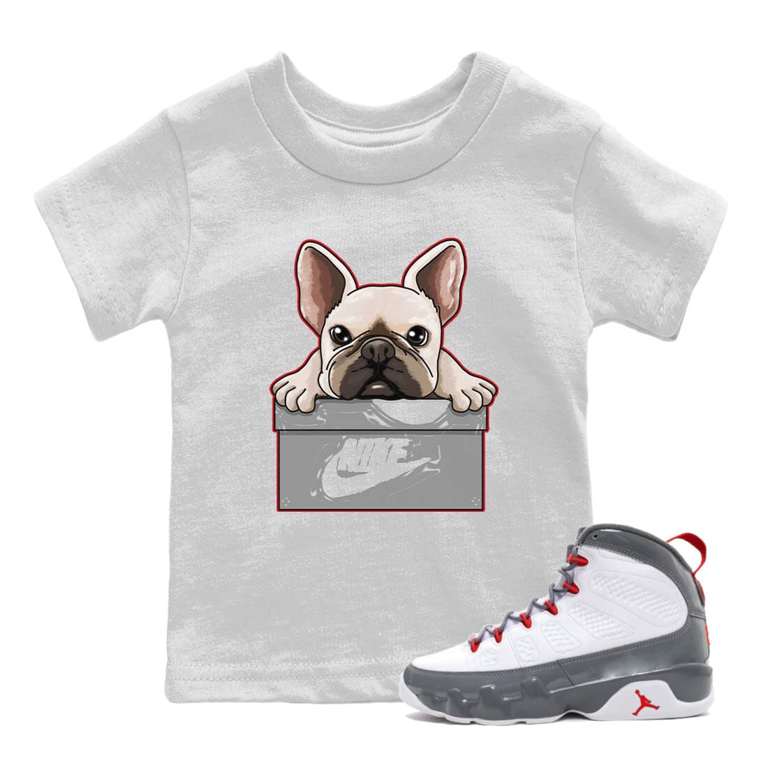 French Bulldog Kids Tops - Air Jordan 9 Fire Red