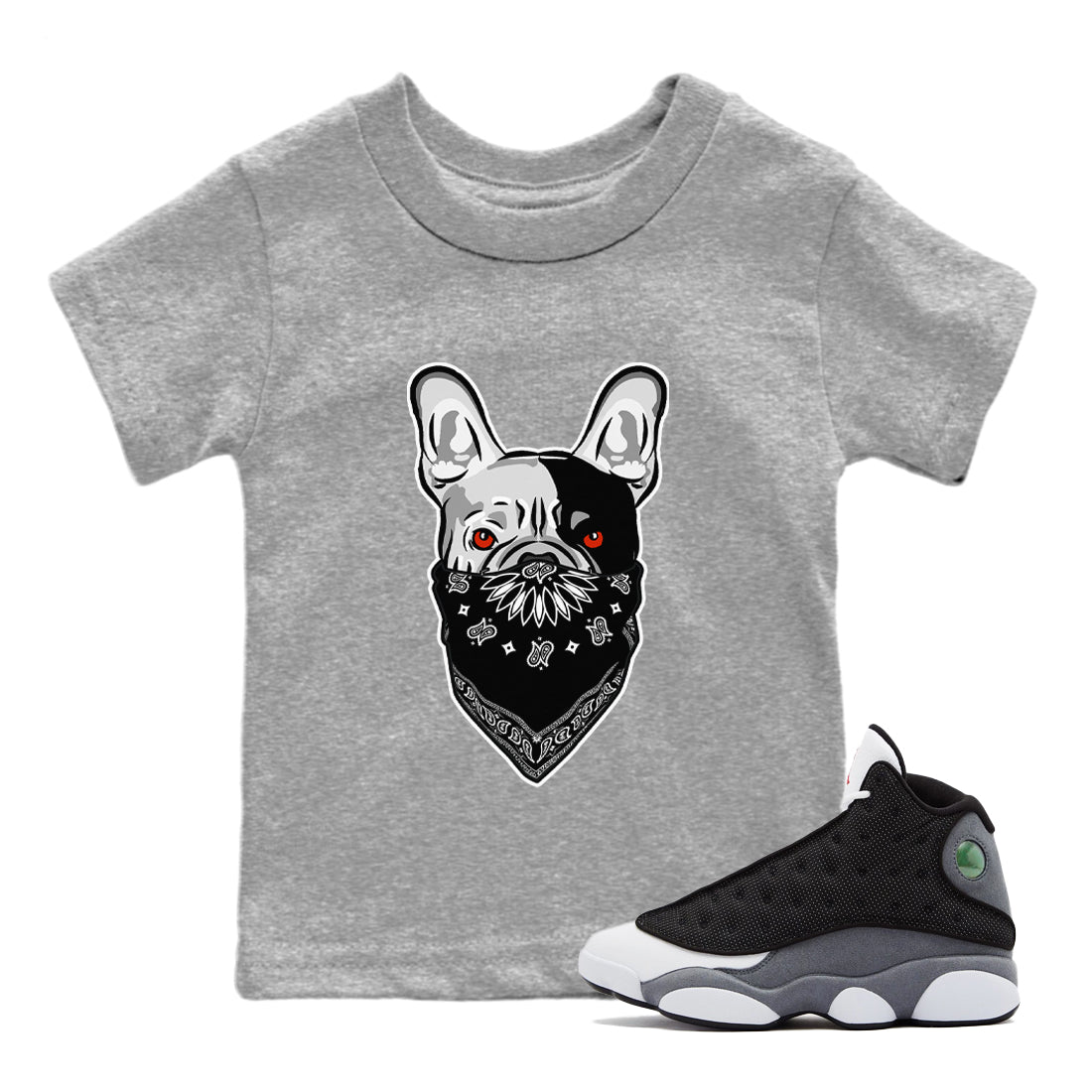 French Bulldog Bandana Kids Tops - Air Jordan 13 Black Flint
