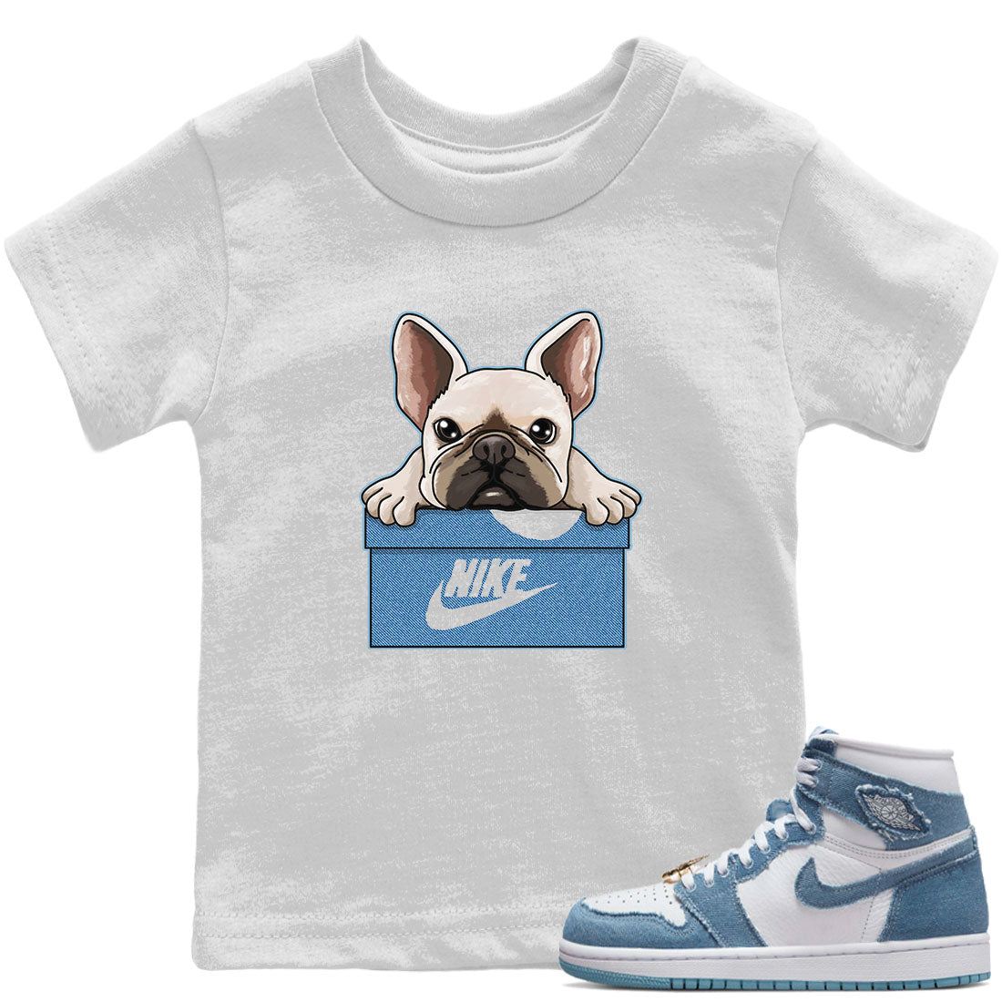 French Bulldog Kids Tops - Air Jordan 1 Denim