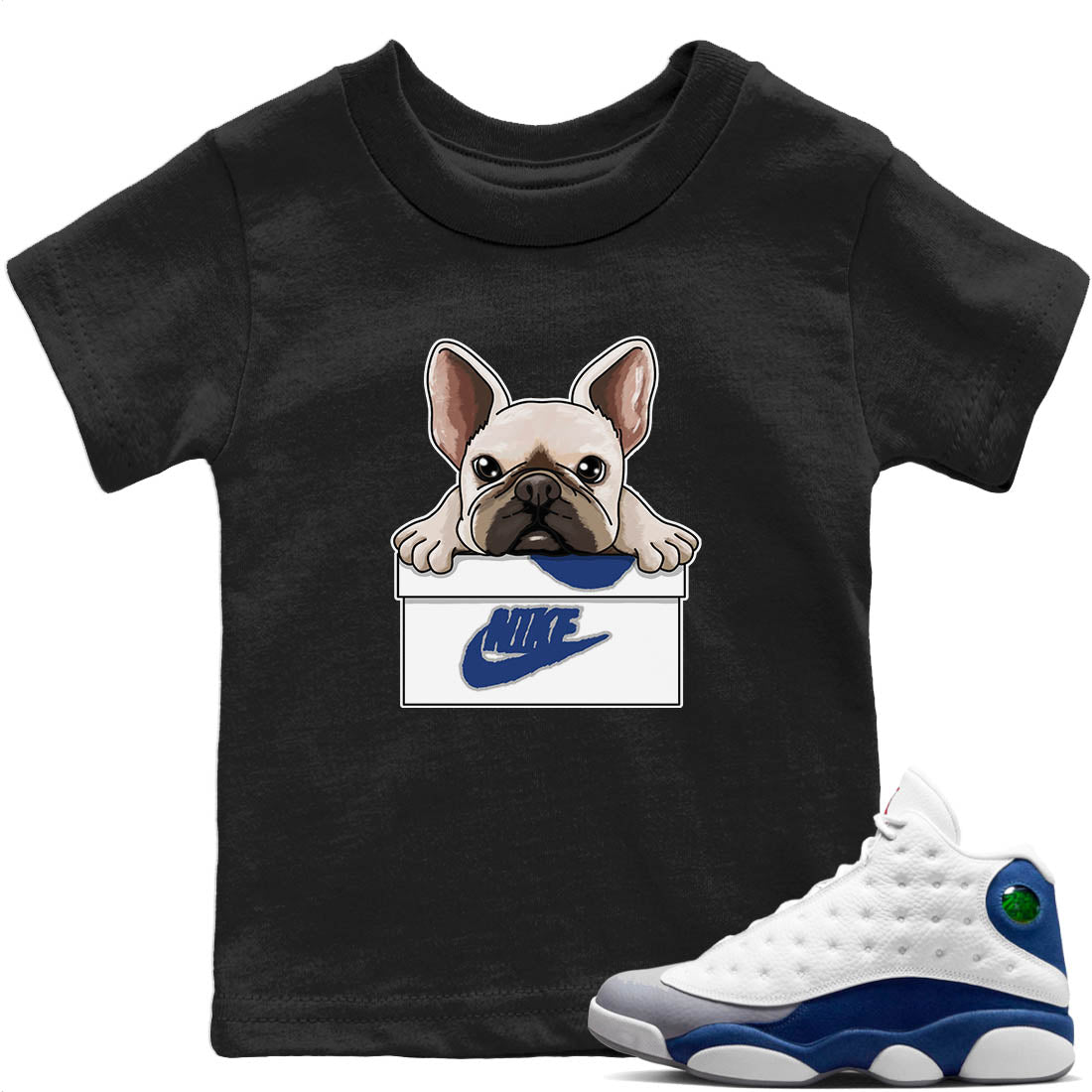 French Bulldog Kids Tops - Air Jordan 13 French Blue