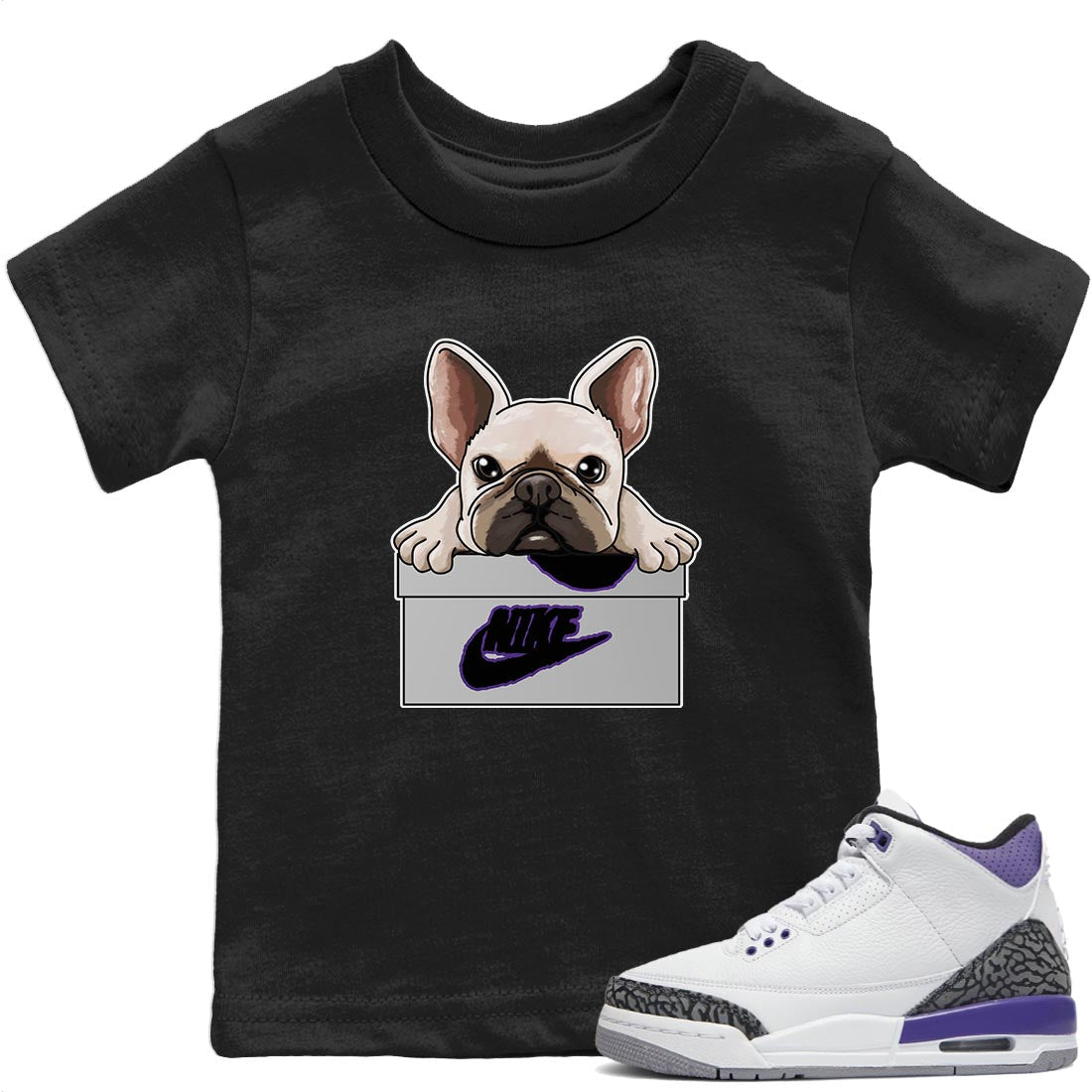 French Bulldog Kids Tops - Air Jordan 3 Dark Iris