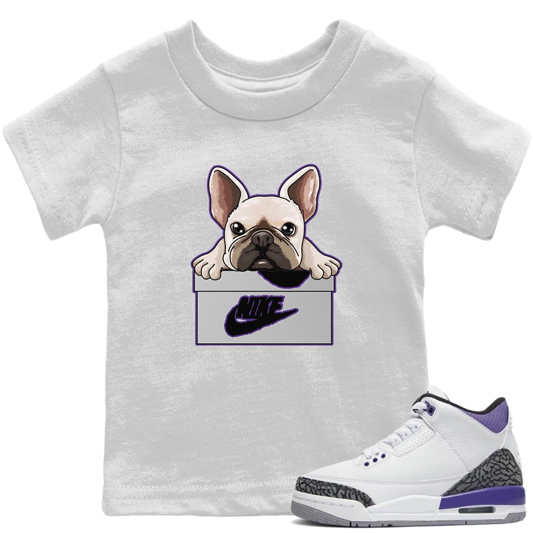 French Bulldog Kids Tops - Air Jordan 3 Dark Iris