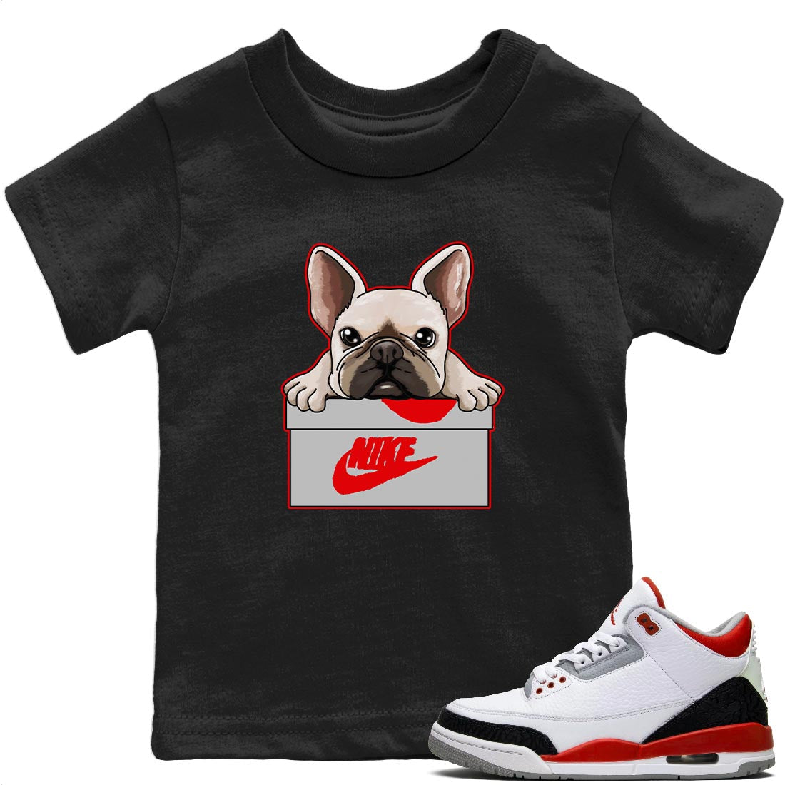 French Bulldog Kids Tops - Air Jordan 3 Fire Red