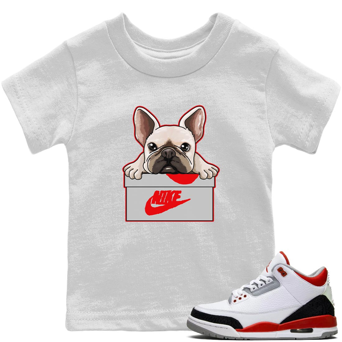 French Bulldog Kids Tops - Air Jordan 3 Fire Red