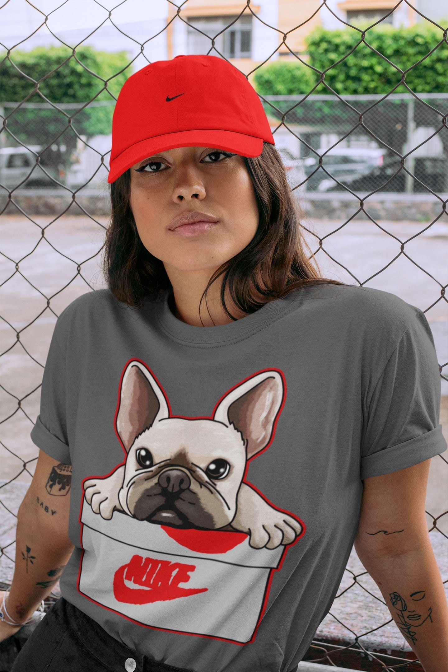 French Bulldog Unisex Tops - Air Jordan 3 Fire Red