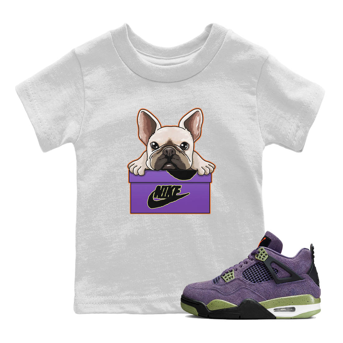 French Bulldog Kids Tops - Air Jordan 4 Canyon Purple